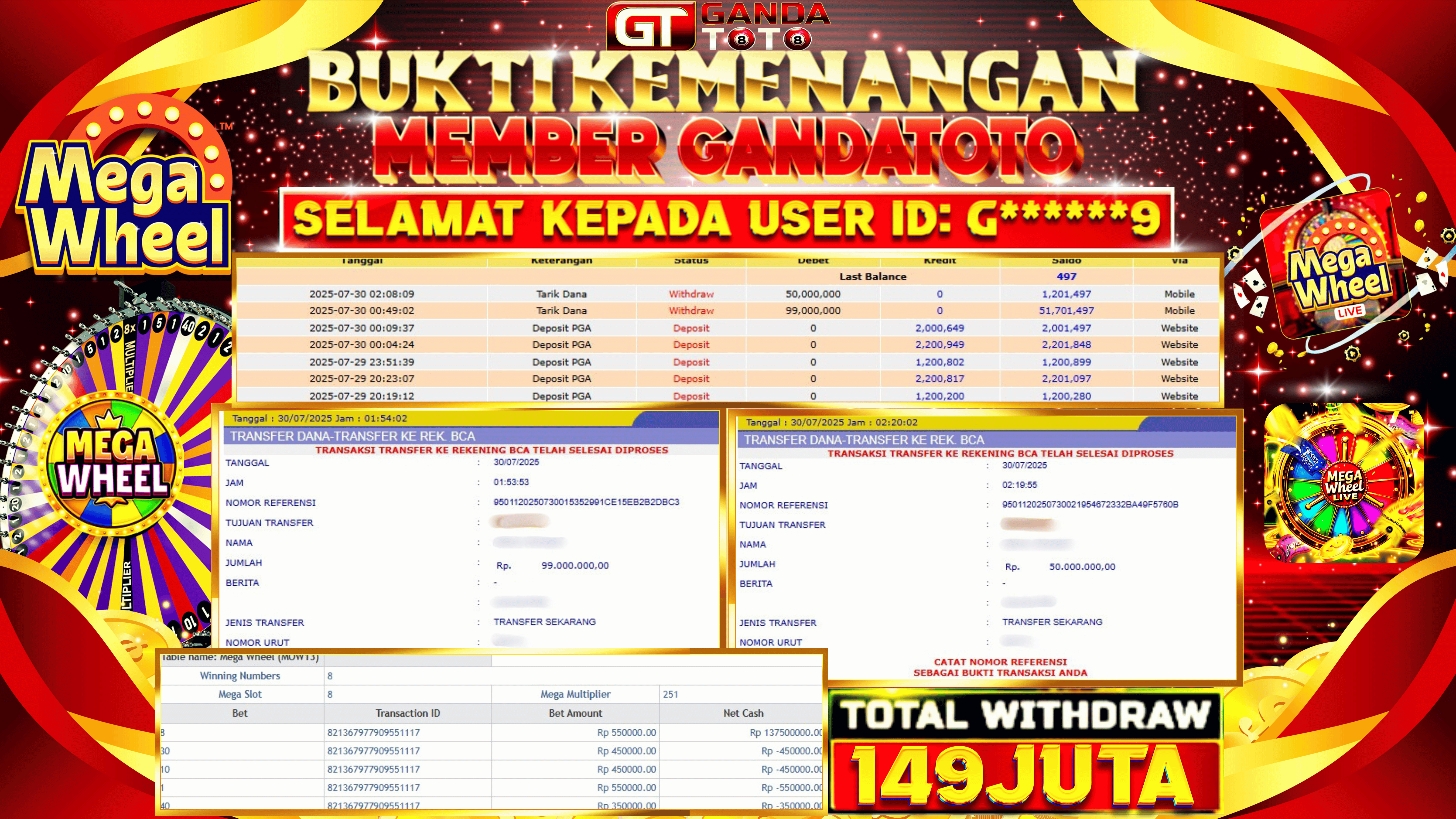 JACKPOT LIVE GAME MEGA WHEEL HINGGA 149 JUTA, 30 JULI 2025