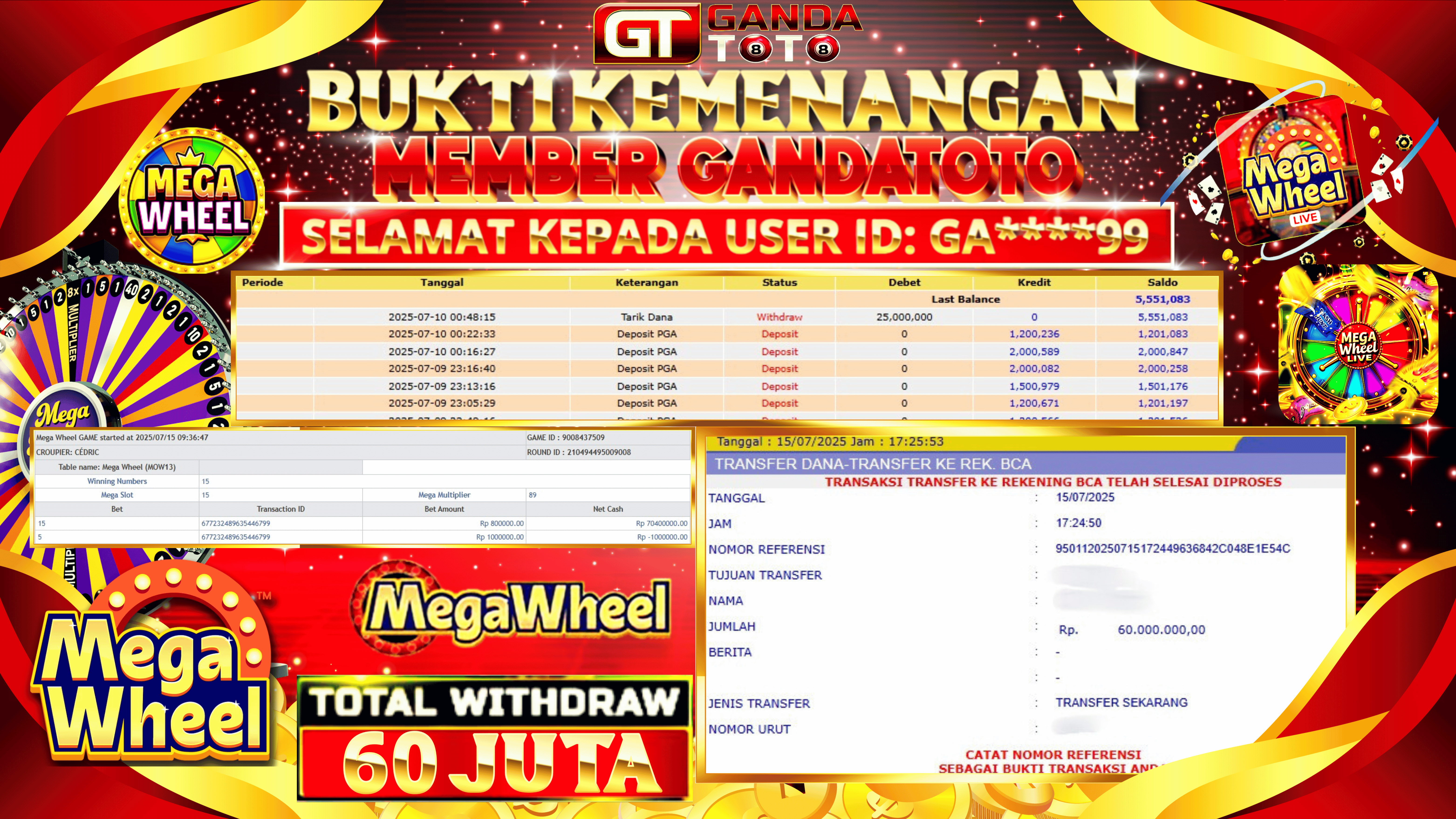 JACKPOT LIVE GAME MEGA WHEEL HINGGA 60 JUTA, 15 JULI 2025