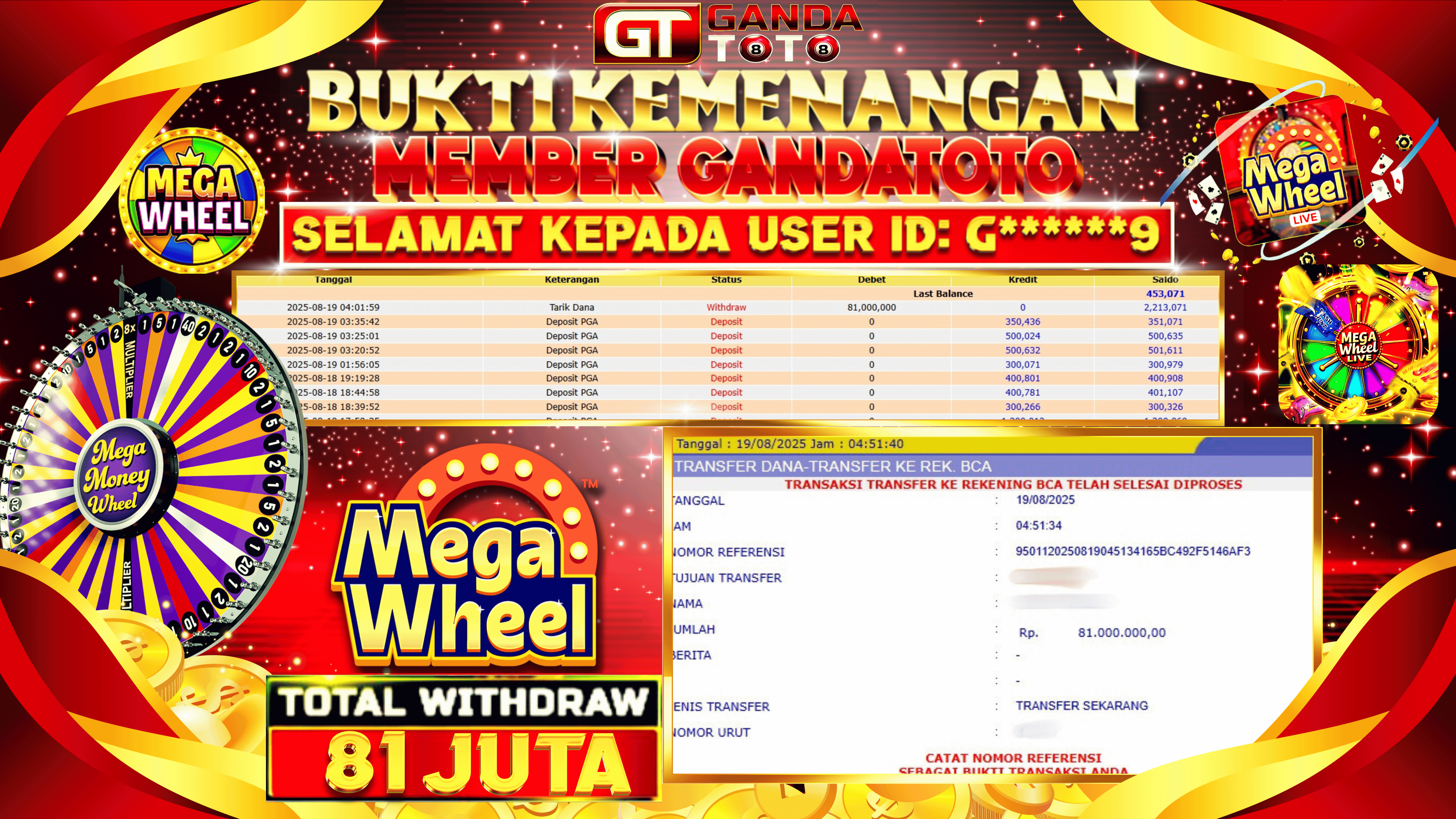 JACKPOT LIVE GAME MEGA WHEEL HINGGA 81 JUTA, 19 AGUSTUS 2025