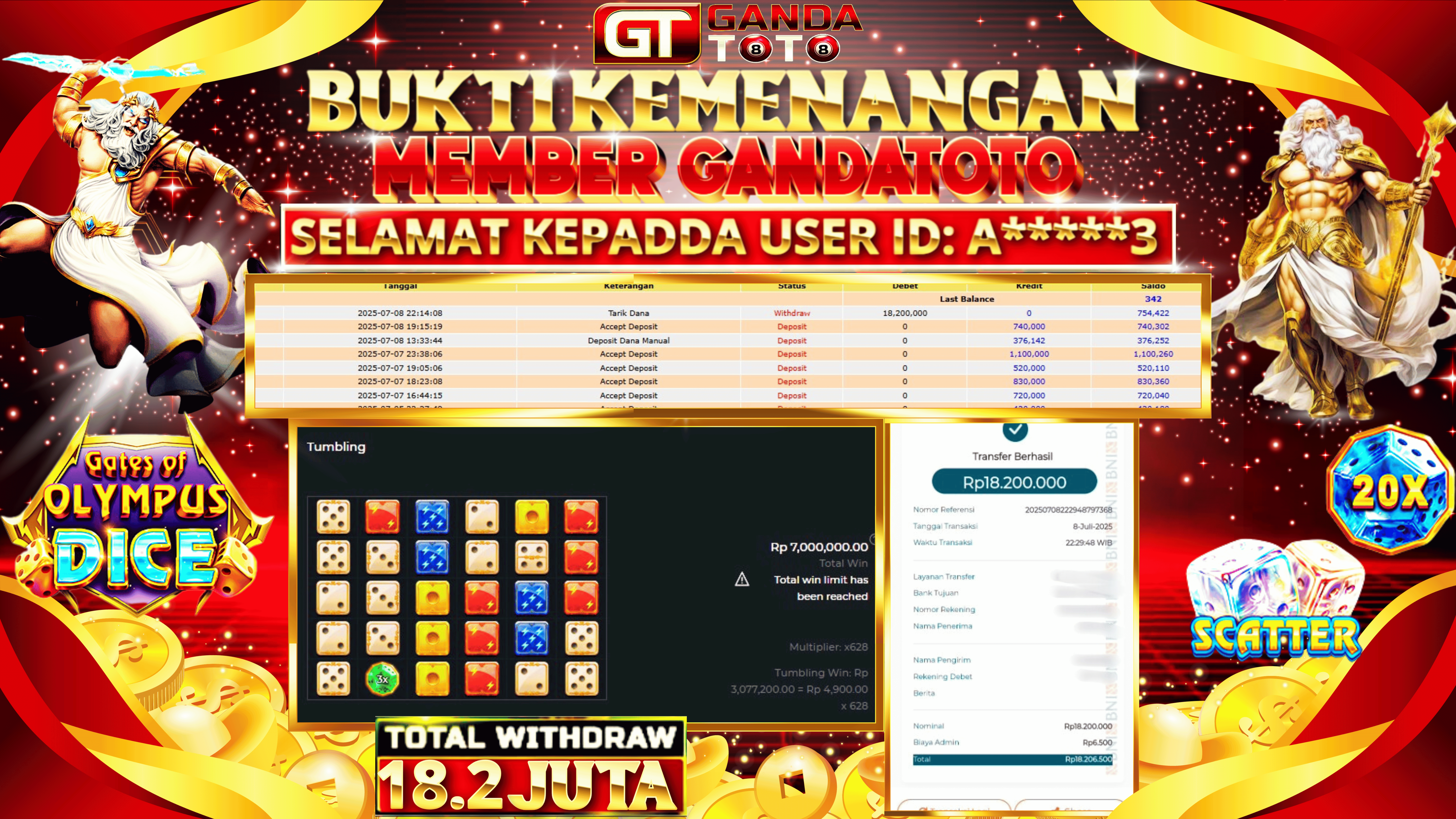 JACKPOT SLOT OLYMPUS DICE HINGGA 18.2 JUTA, 09 JULI 2025
