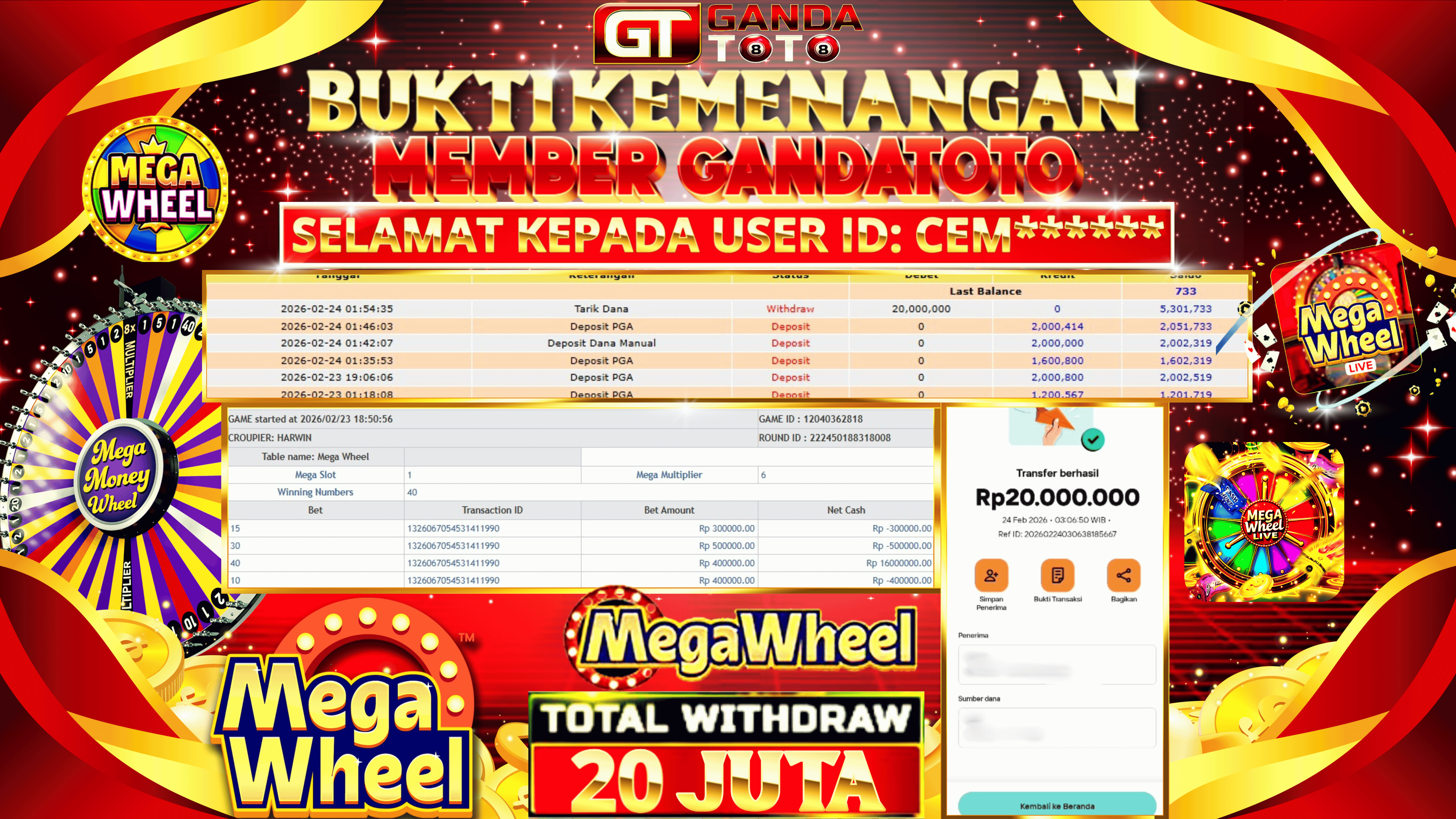 JACKPOT LIVE GAME MEGA WHEEL HINGGA 20 JUTA, 25 FEBRUARY 2026