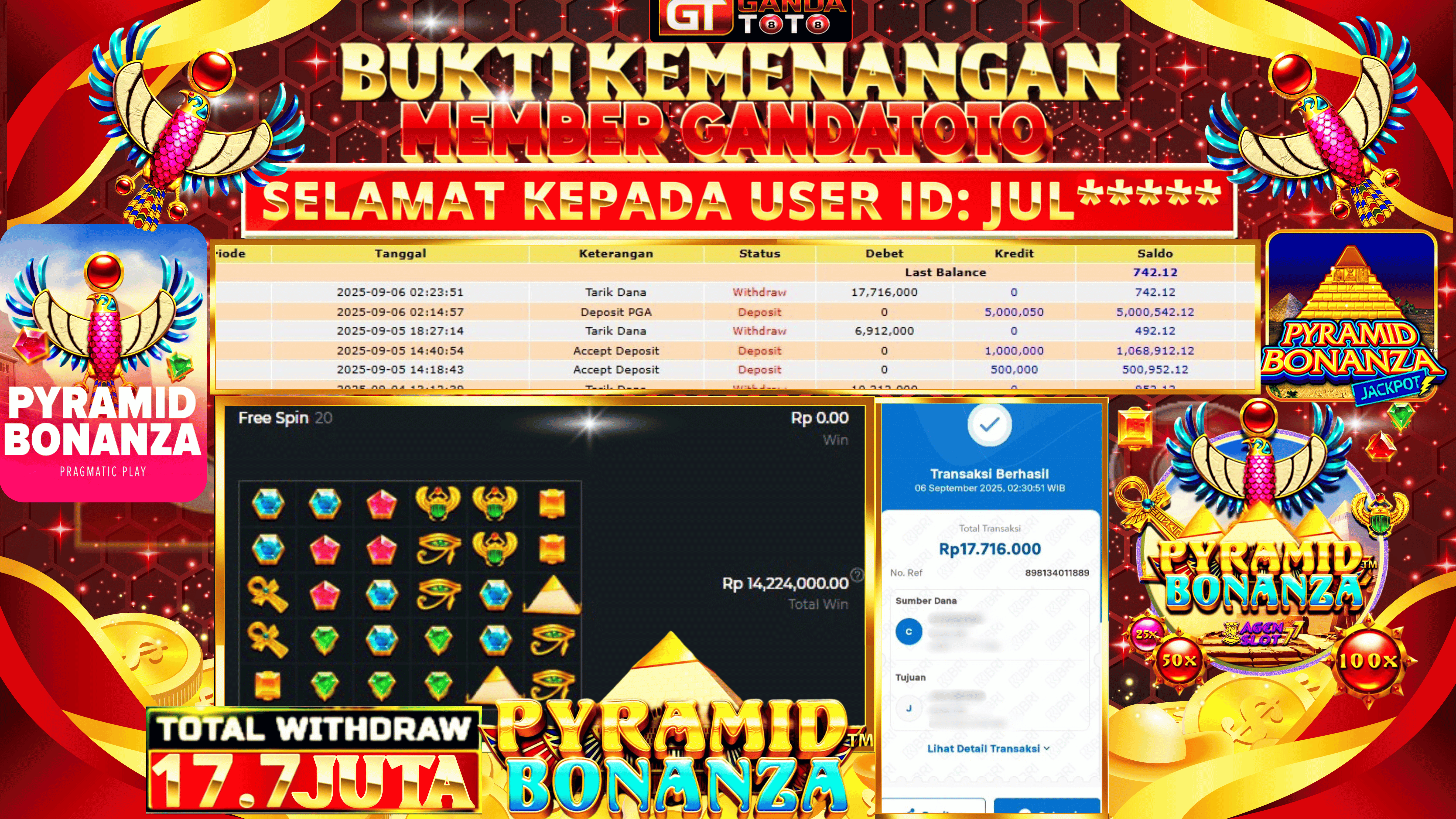 JACKPOT SLOT PYRAMID BONANZA HINGGA 17.7 JUTA, 06 SEPTEMBER 2025