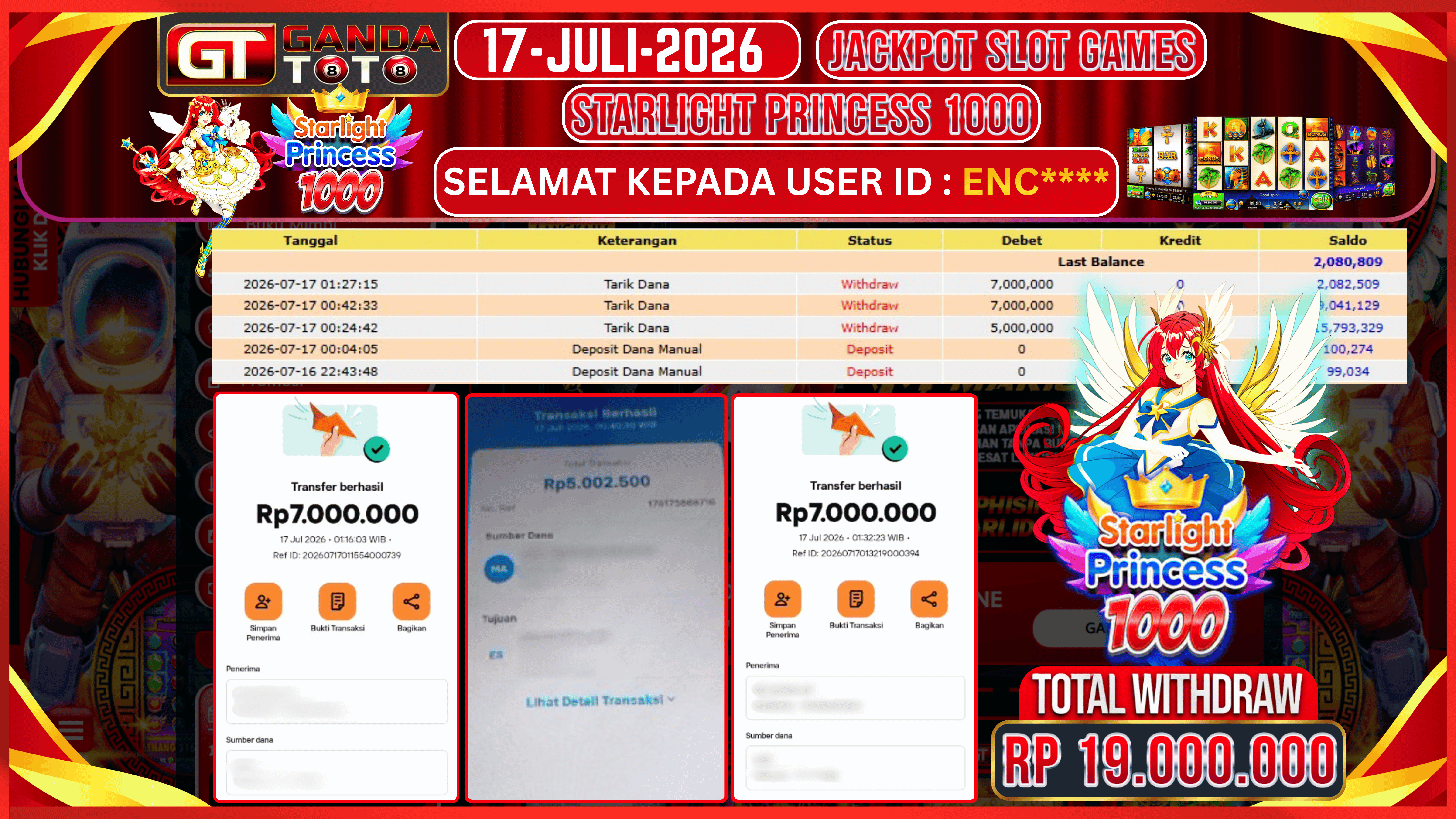 JACKPOT SLOT STARLIGHT PRINCESS 1000 HINGGA 19 JUTA, 17 JULI 2026