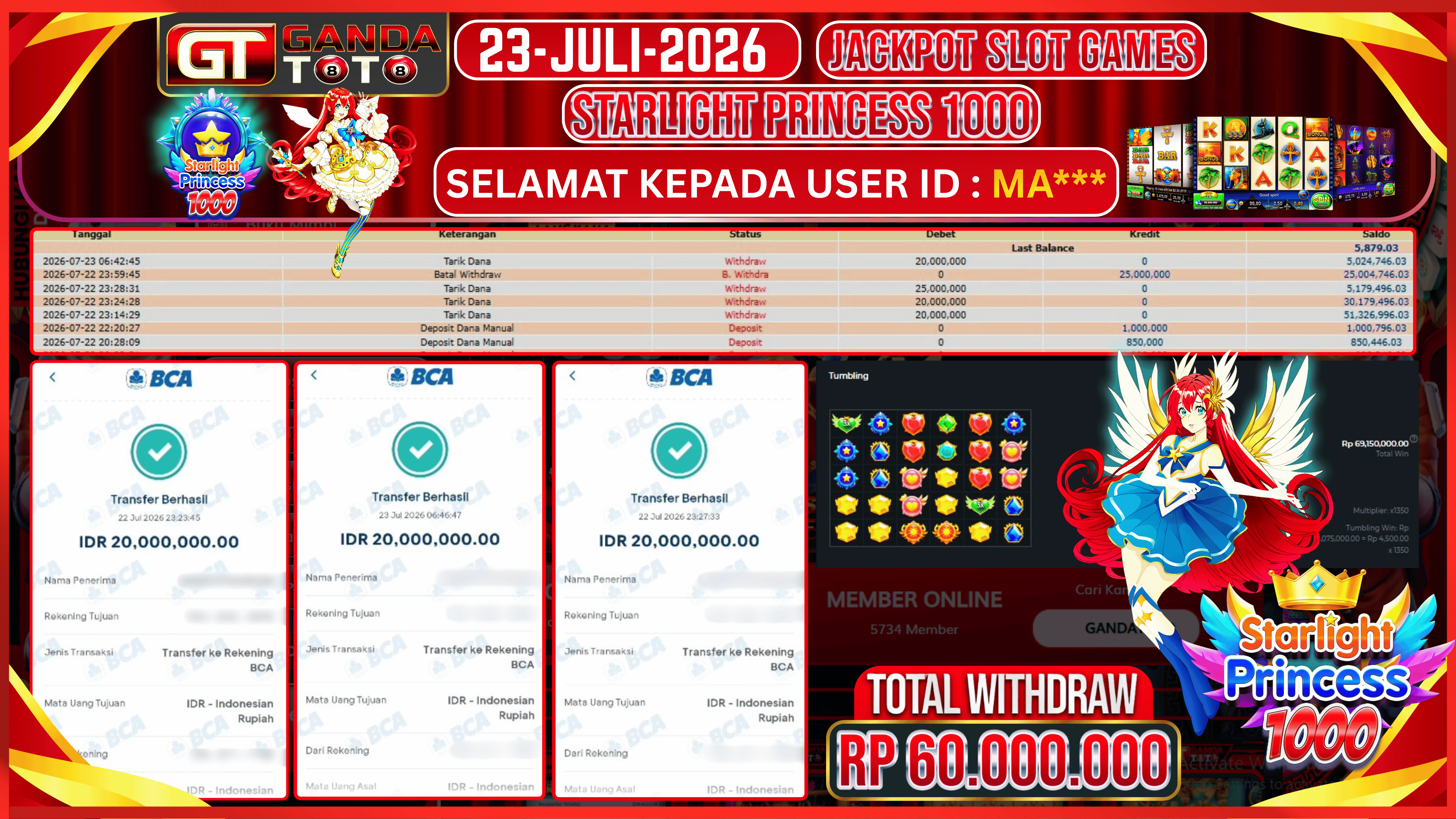 JACKPOT SLOT STARLIGHT PRINCESS 1000 HINGGA 60 JUTA, 23 JULI 2026