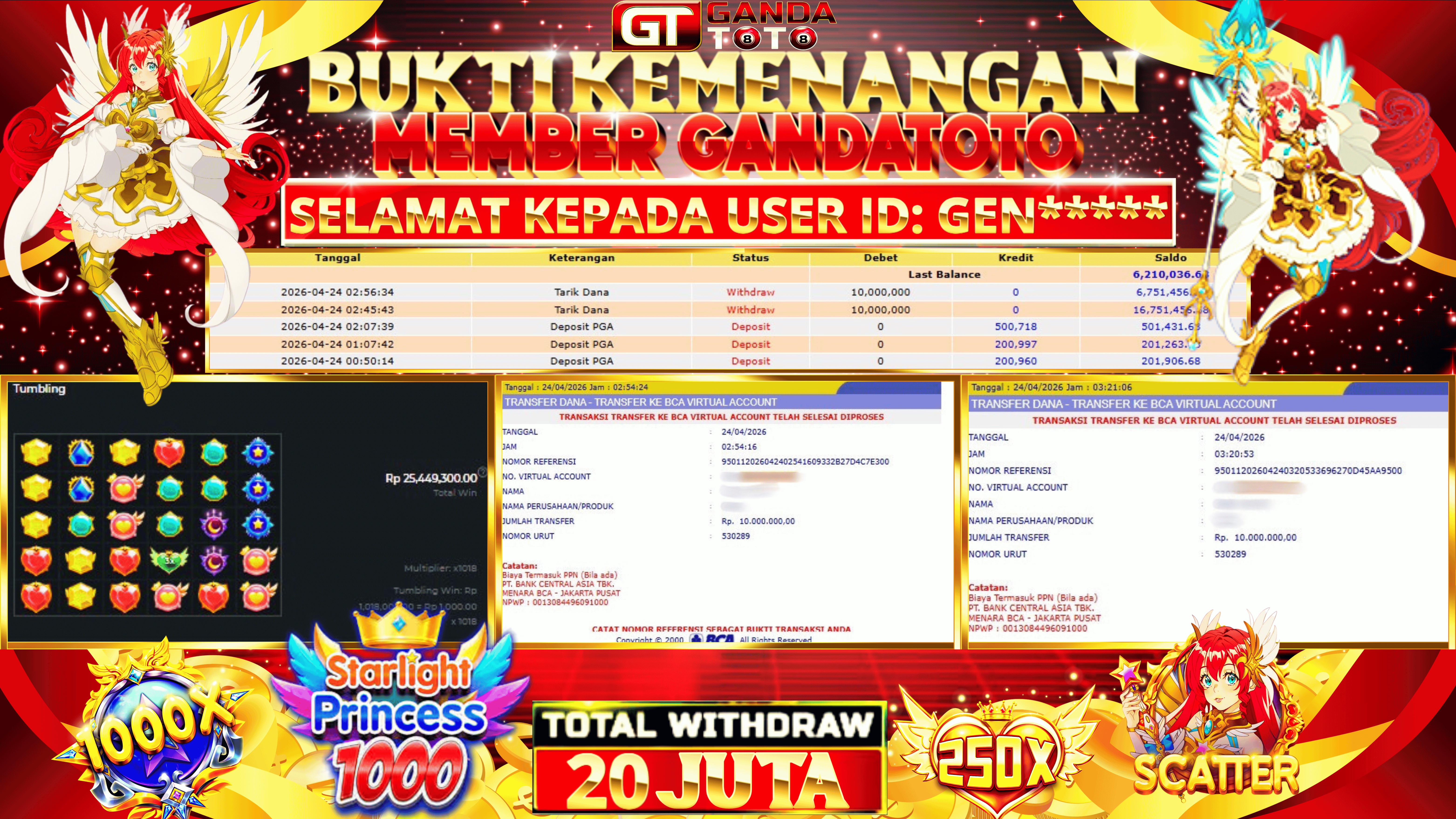 JACKPOT SLOT STARLIGHT PRINCESS 1000 HINGGA 20 JUTA, 26 APRIL 2026
