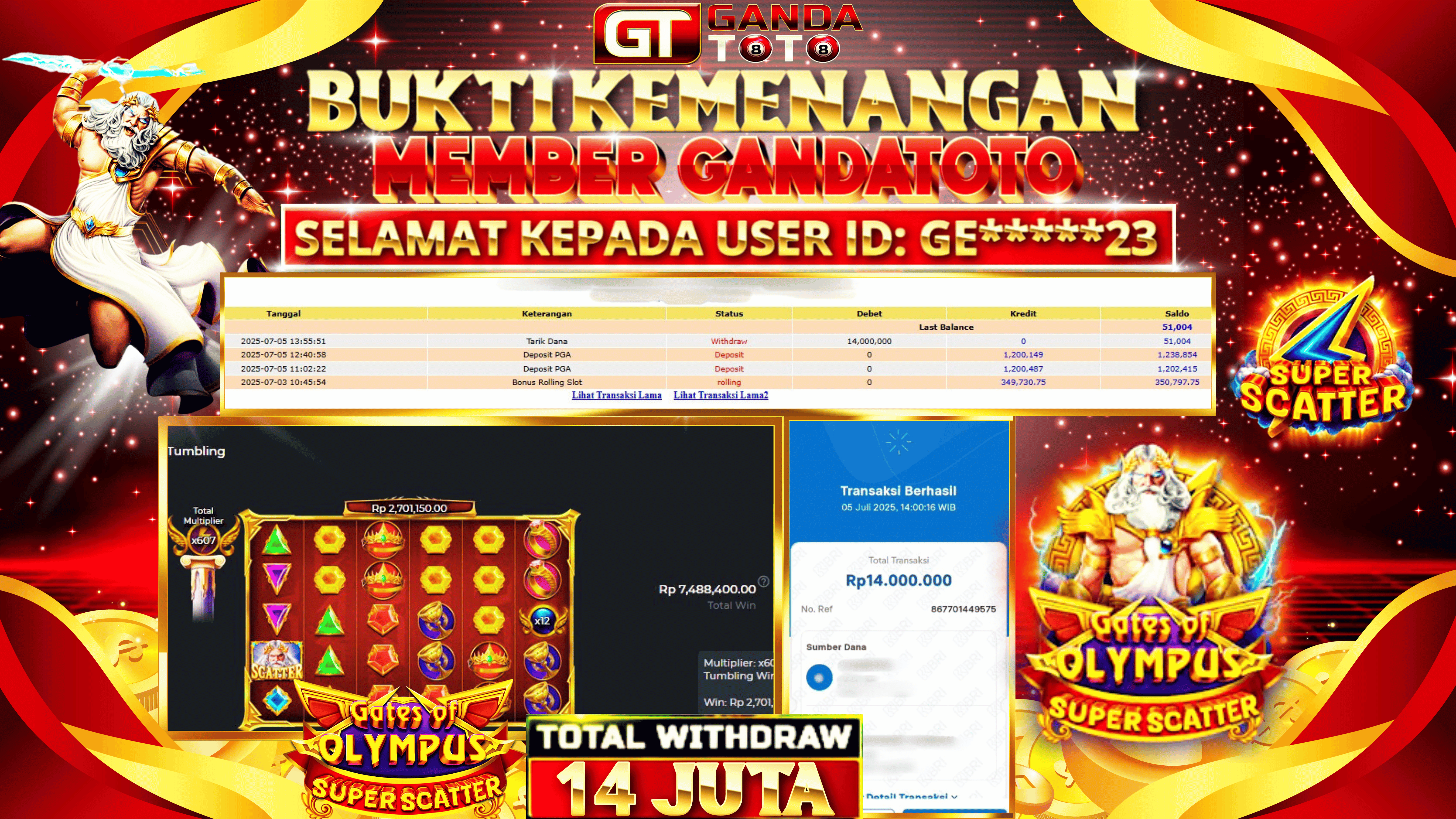 JACKPOT SLOT GATS OF OLYMPUS SUPER SCATTER HINGGA 14 JUTA, 05 JULI 2025