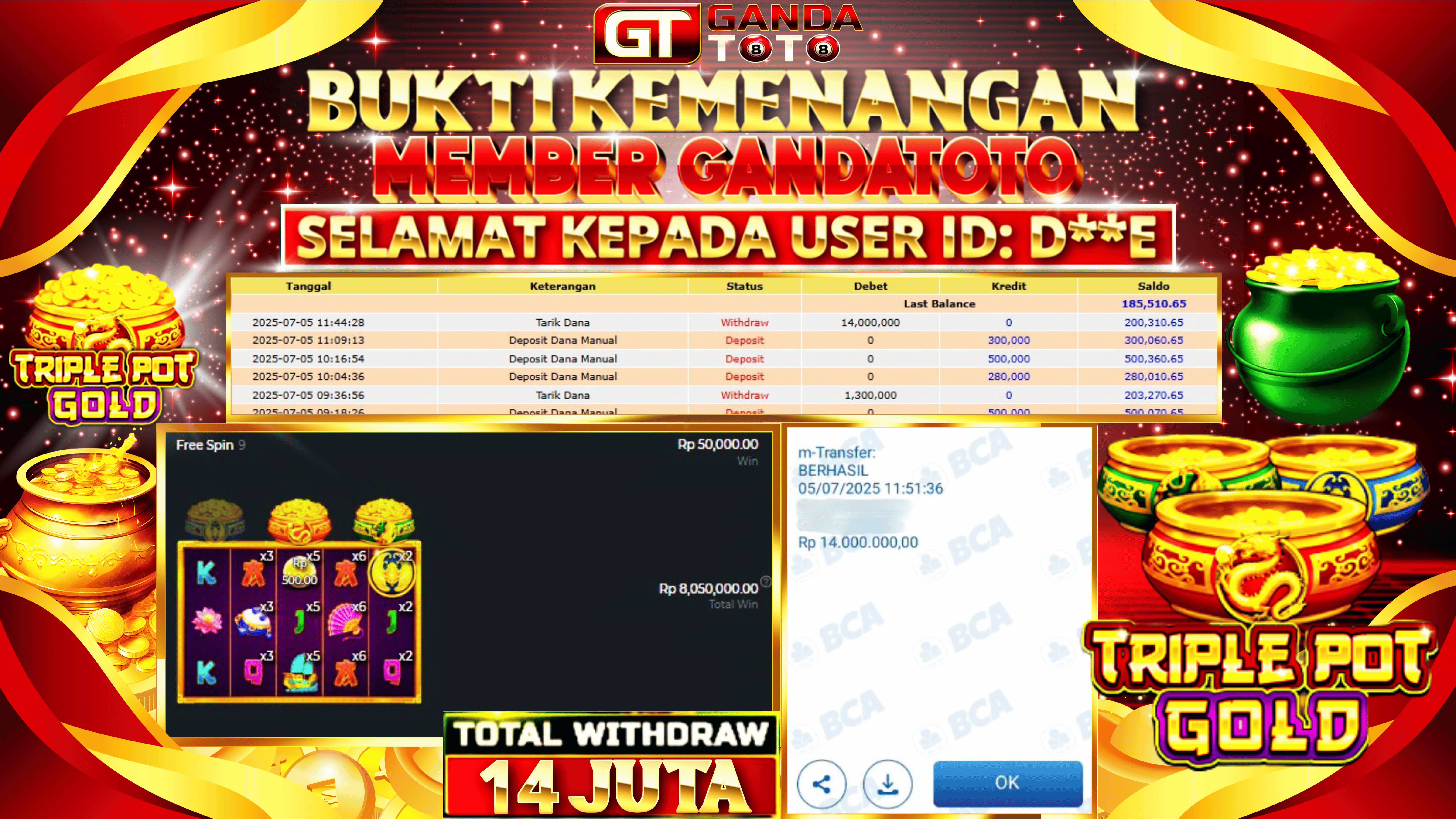 JACKPOT SLOT TRIPLE POT GOLD HINGGA 14 JUTA, 05 JULI 2025