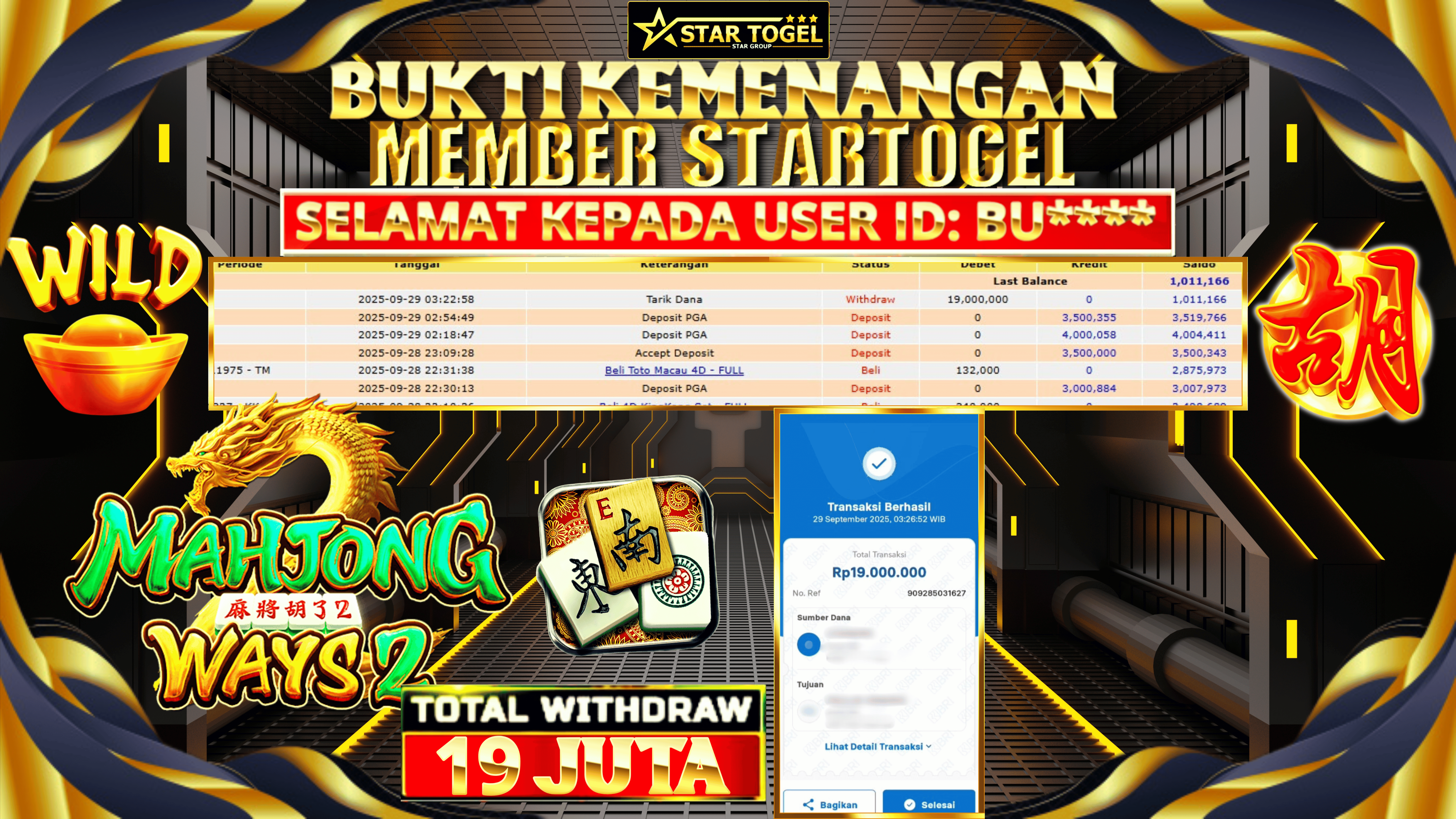 JACKPOT SLOT MAHJONG WAYS 2 HINGGA 19 JUTA, 29 SEPTEMBER 2025