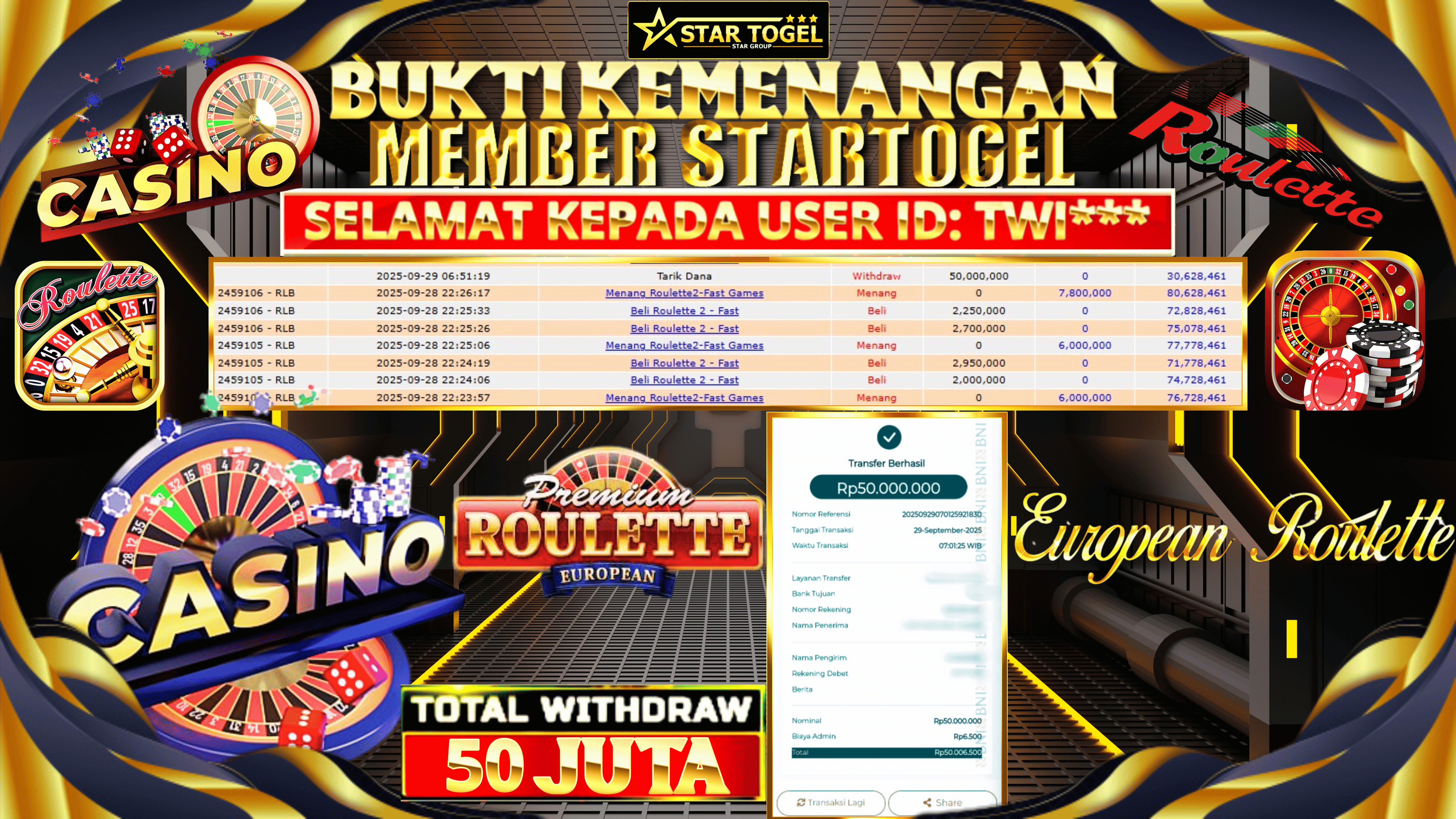 JACKPOT CASINO ROULETE 2-FAST GAME HINGGA 50 JUTA, 29 SEPTEMBER 2025