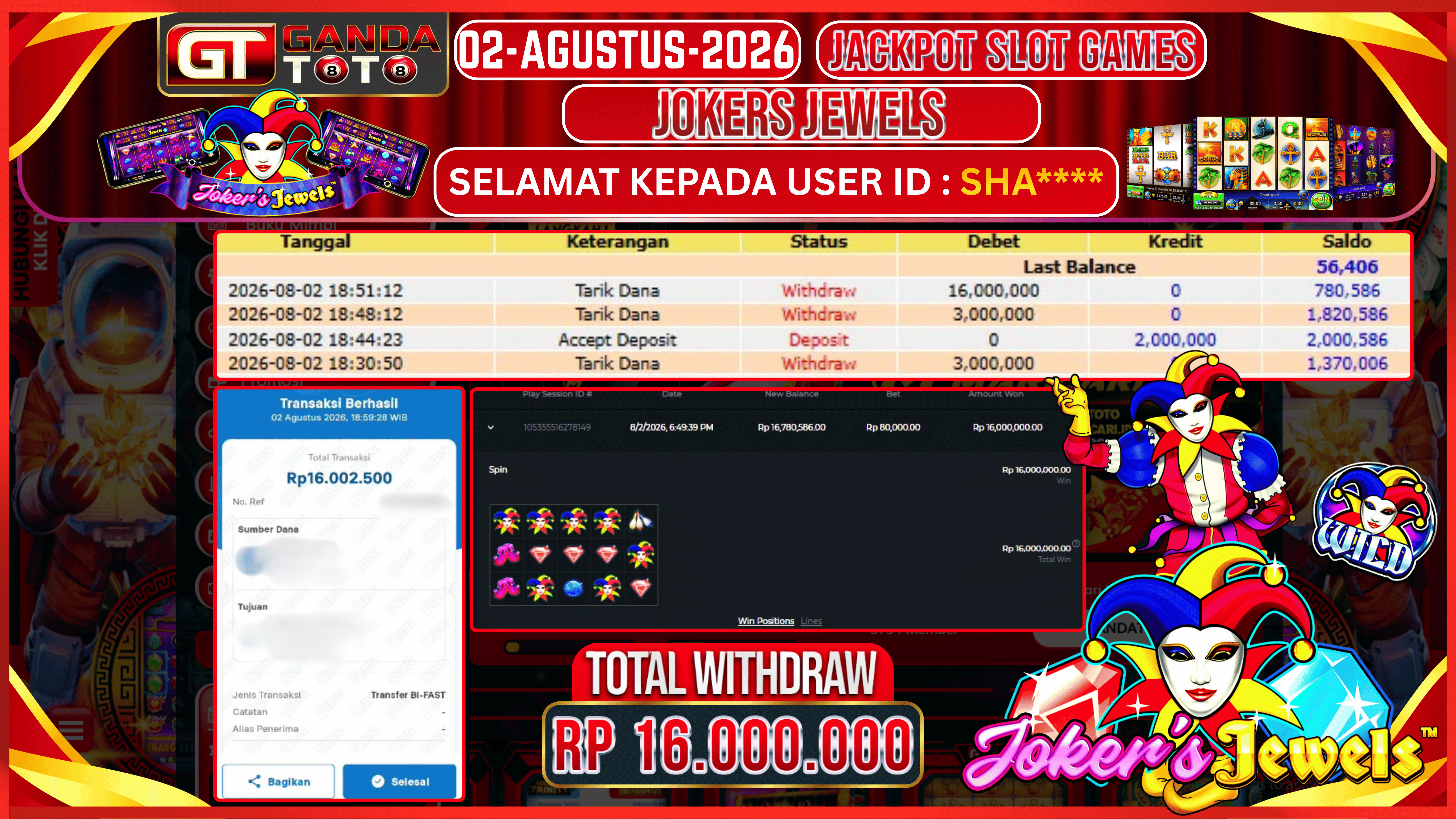 JACKPOT SLOT JOKER JEWELS HINGGA 16 JUTA, 02 AGUSTUS 2026