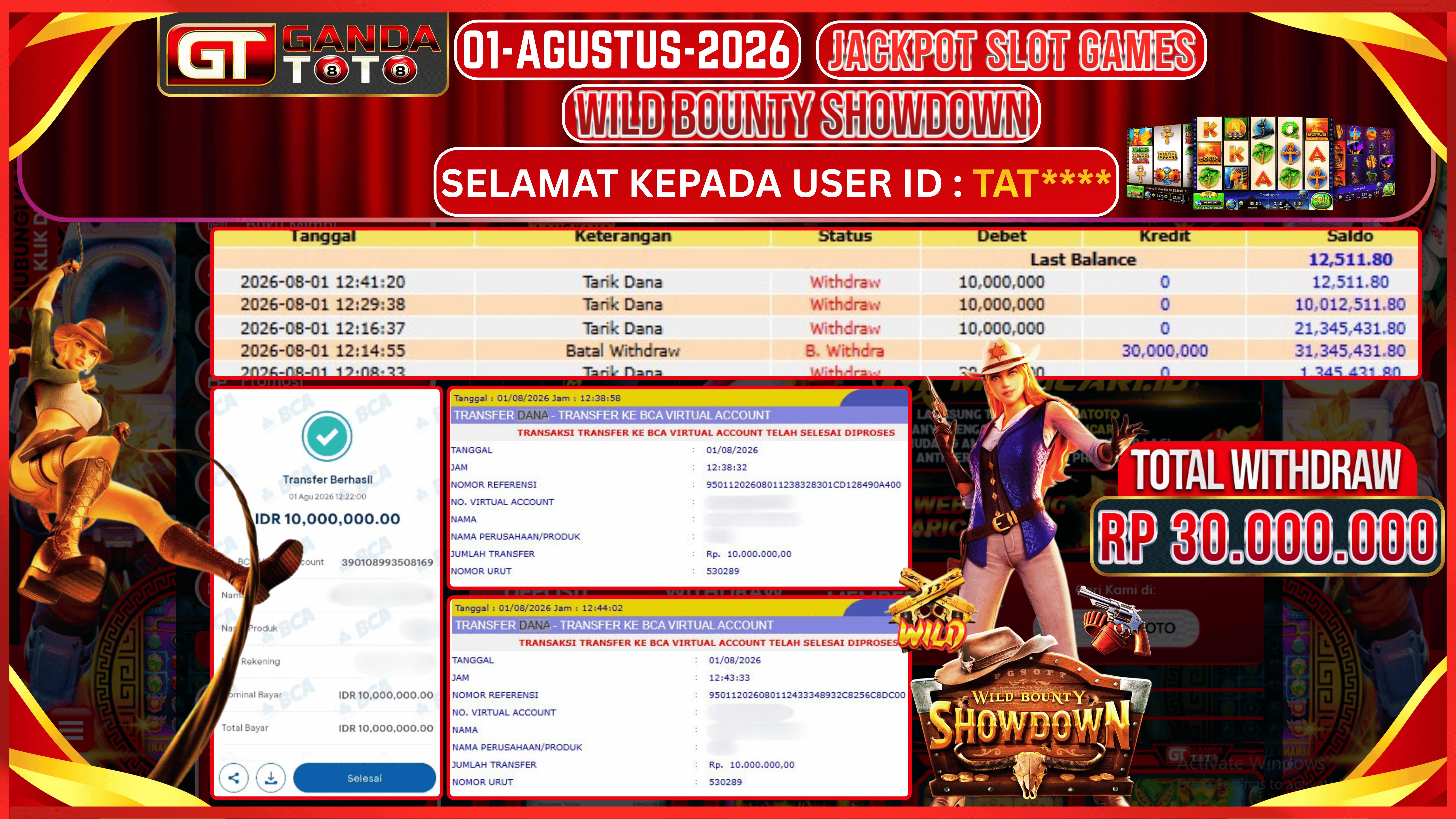 JACKPOT SLOT WILD BOUNTY SHOWDOWN HINGGA 30 JUTA, 01 AGUSTUS 2026