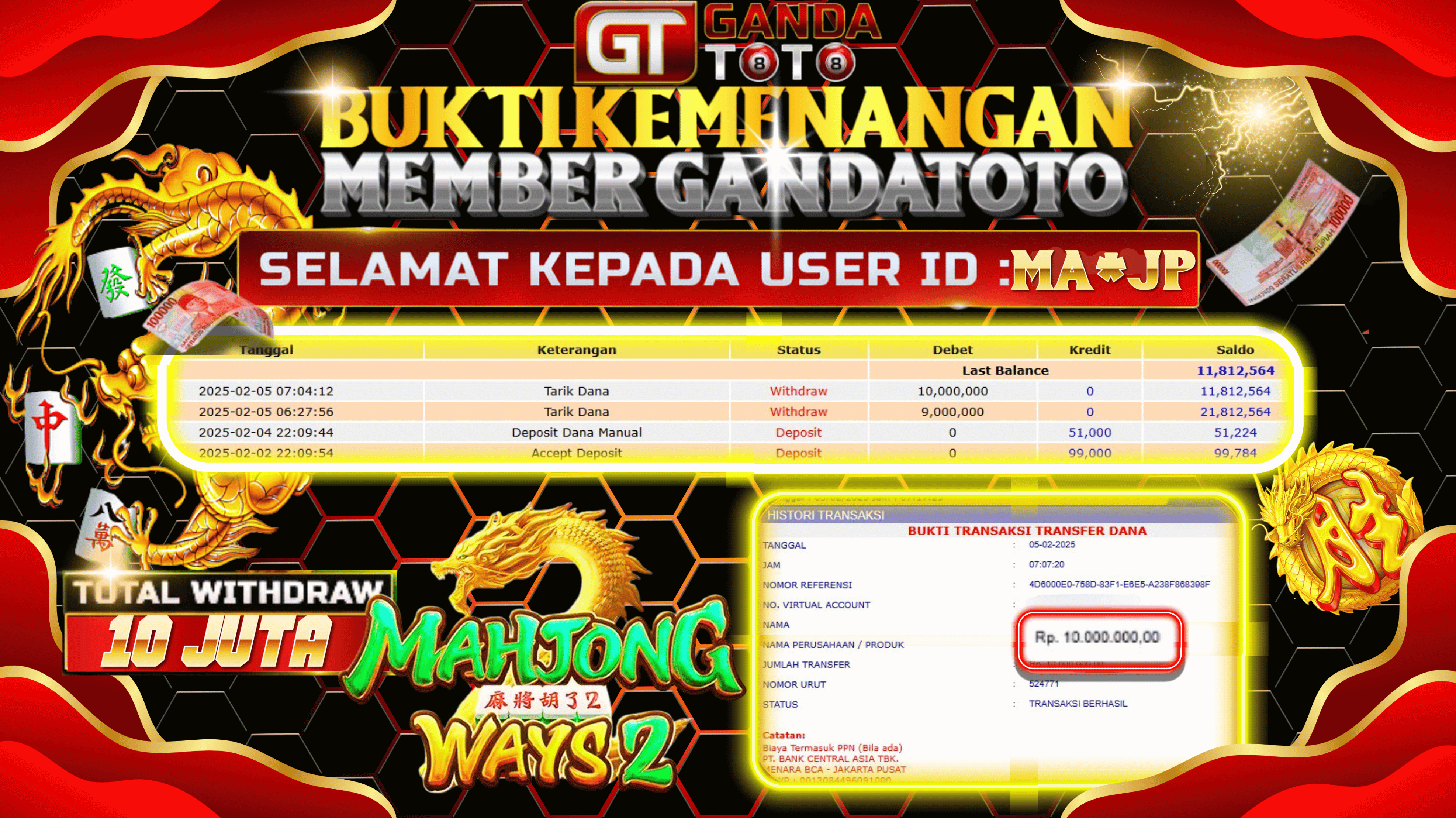 JACKPOT SLOT MAHJONG WAYS2 HINGGA 100 JUTA,  05 FEBRUARI 2025