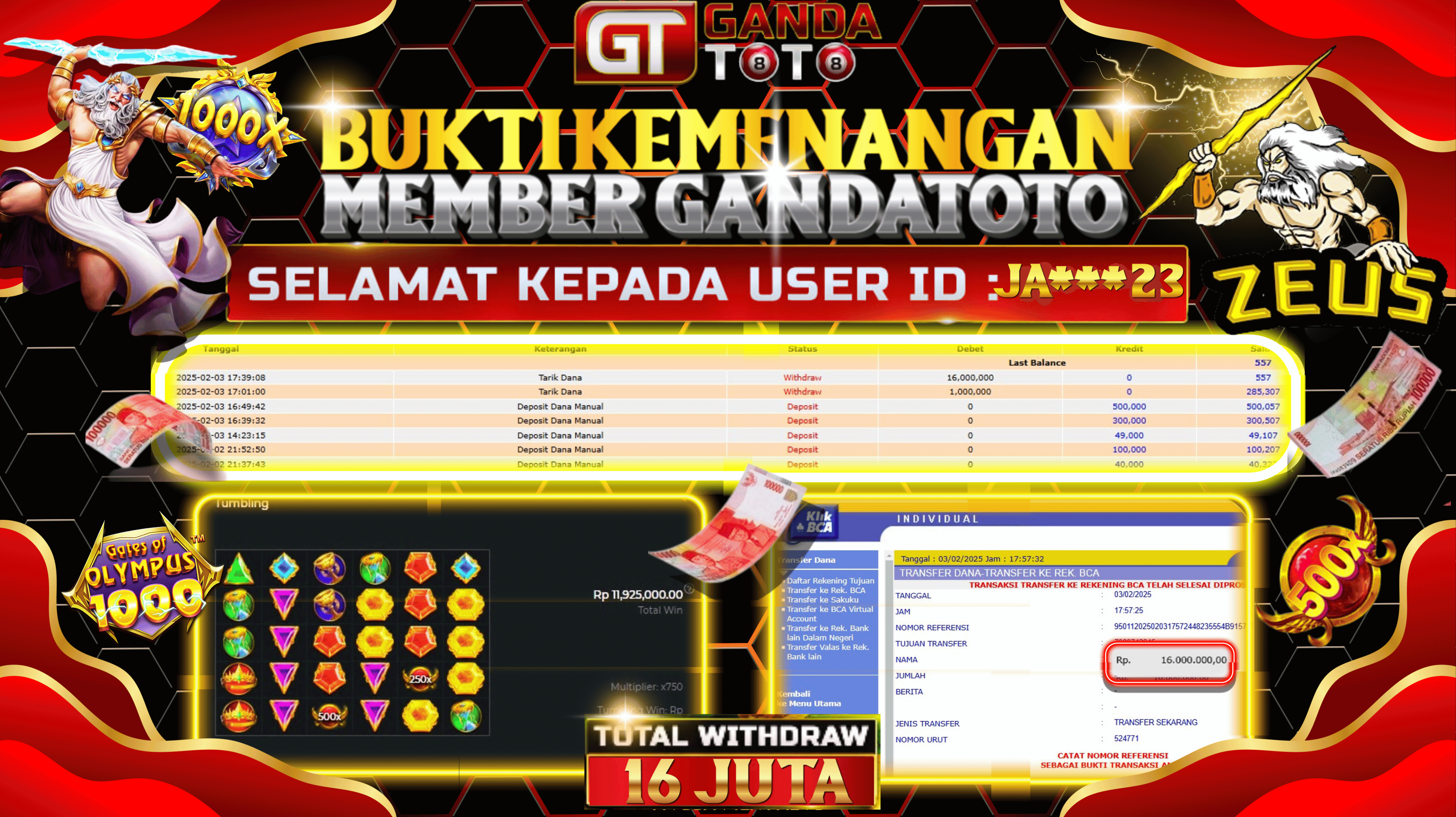 JACKPOT SLOT GATES OFF OLYMPUS HINGGA 16 JUTA, 03 FEBRUARI 2025