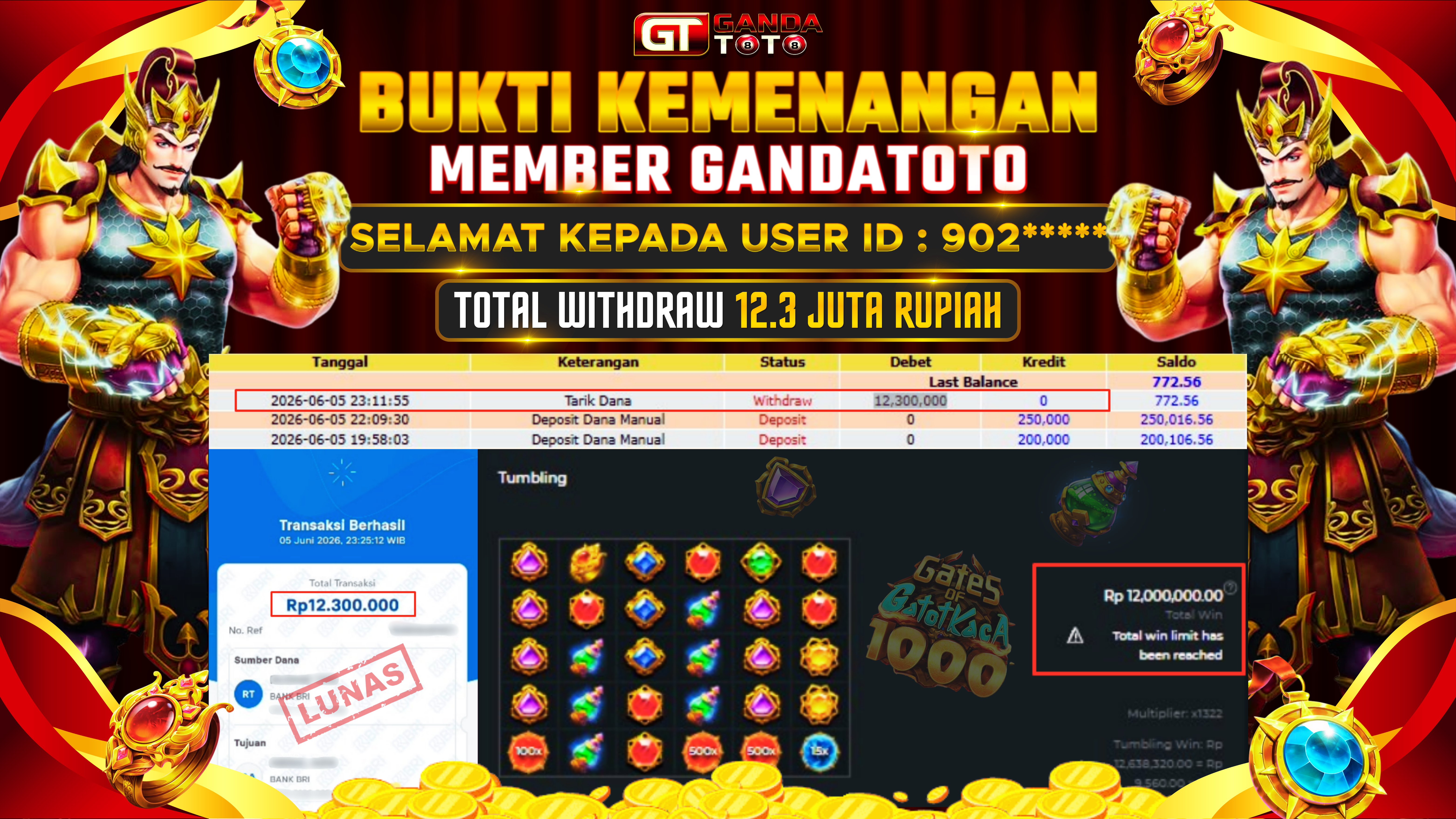 JACKPOT SLOT GATES OF GATOT KACA 1000 HINGGA 12.3 JUTA, 05 JUNI 2026