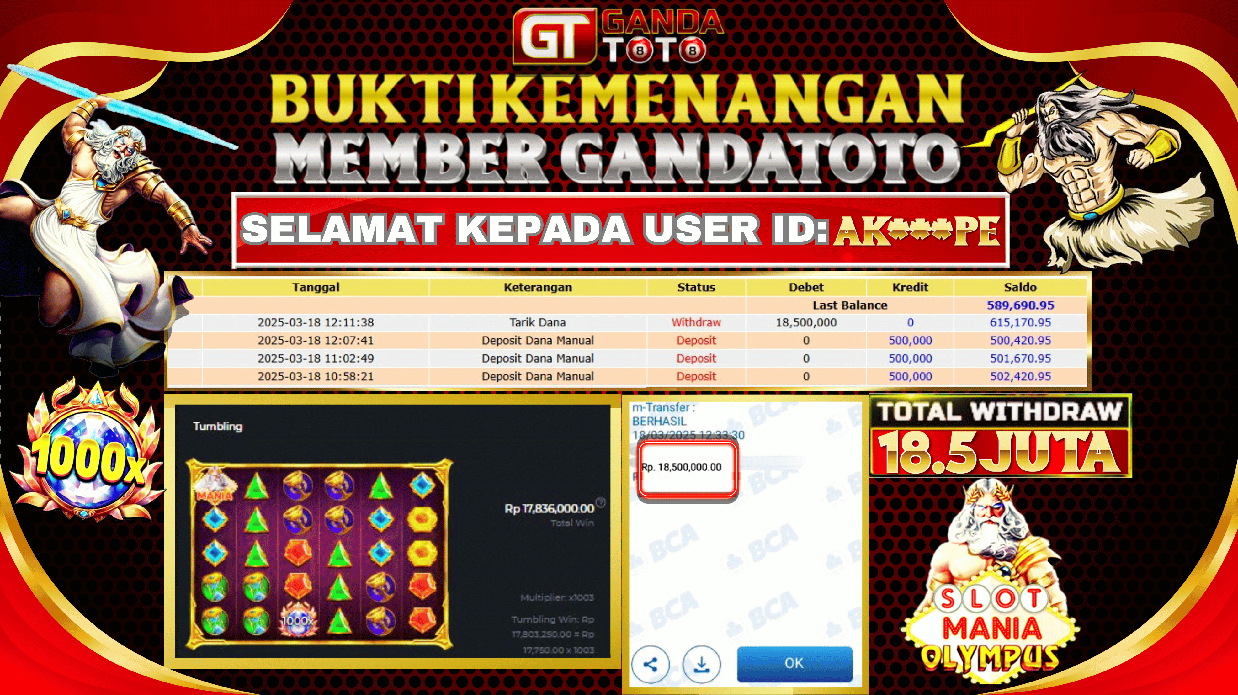 JACKPOT SLOT GATES OF OLYMPUS  HINGGA  18.5  JUTA, 18 MARET 2025