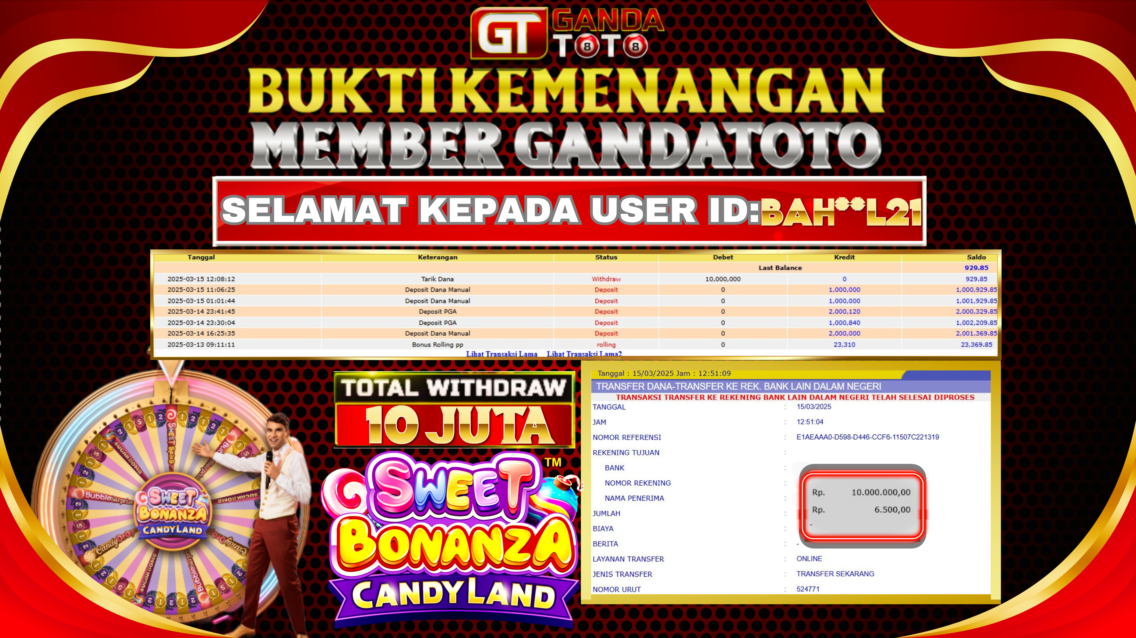 JACKPOT LIVE DEALER SWEET BONANZA CANDYLAN HINGGA  10  JUTA, 15 MARET 2025