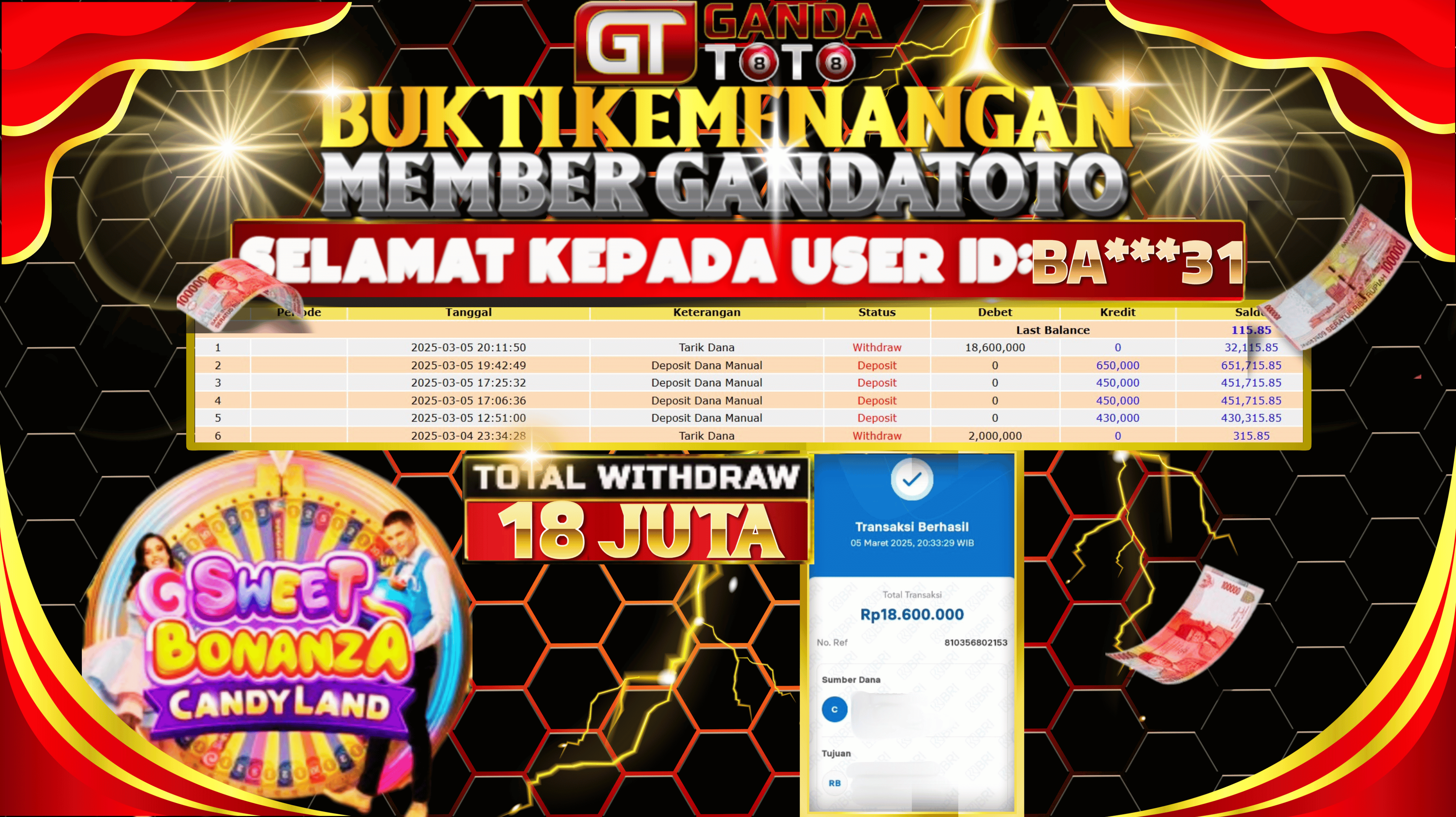 JACKPOT SWEET BONANZA CANDYLAND PRAGMATIC LIVE DEALER HINGGA  30  JUTA, 07 MARET 2025