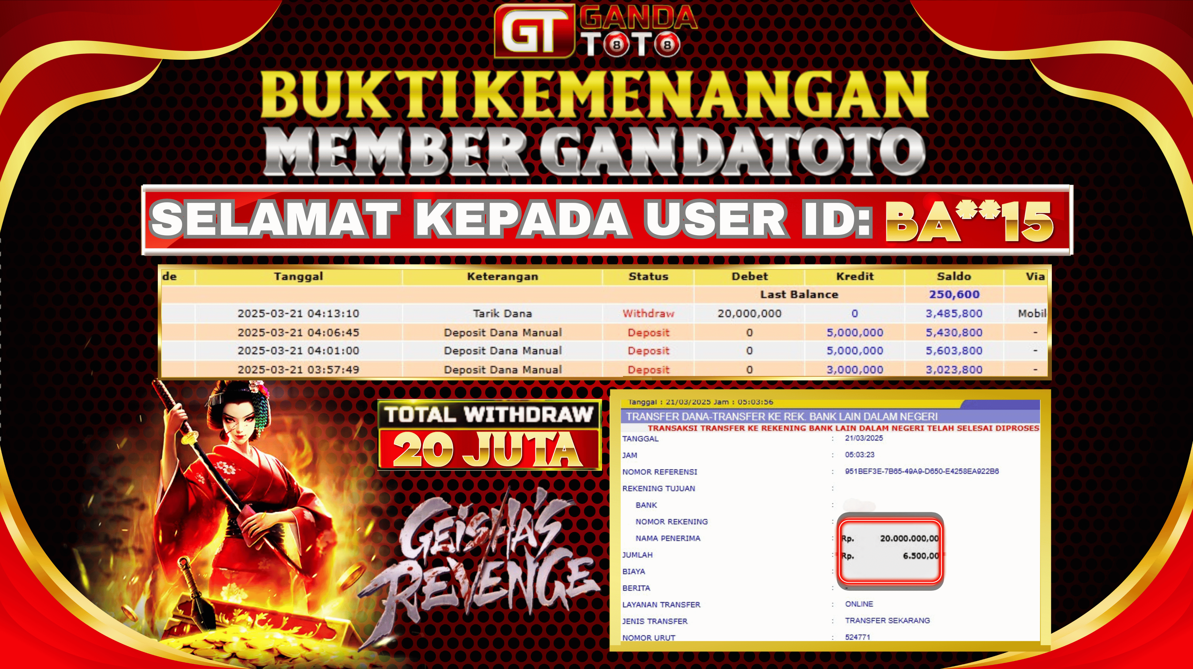 JACKPOT SLOT GEISHAS REVENGE HINGGA 20 JUTA, 21 MARET 2025