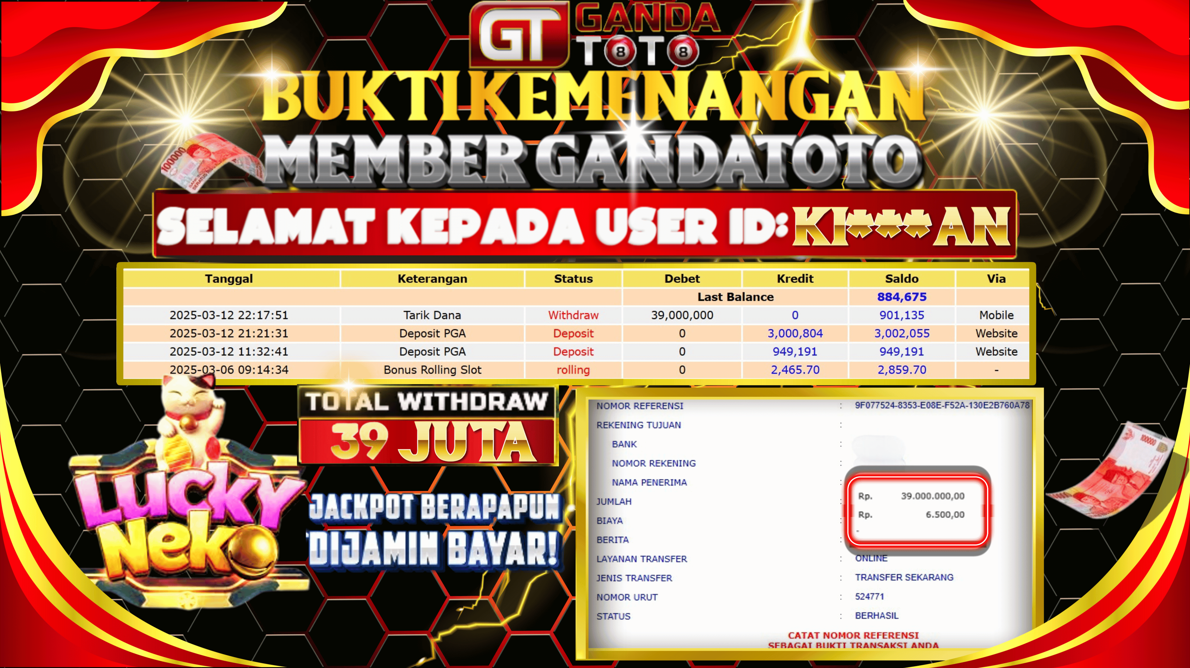 JACKPOT SLOT LUCKY NEKO HINGGA  39  JUTA, 12 MARET 2025
