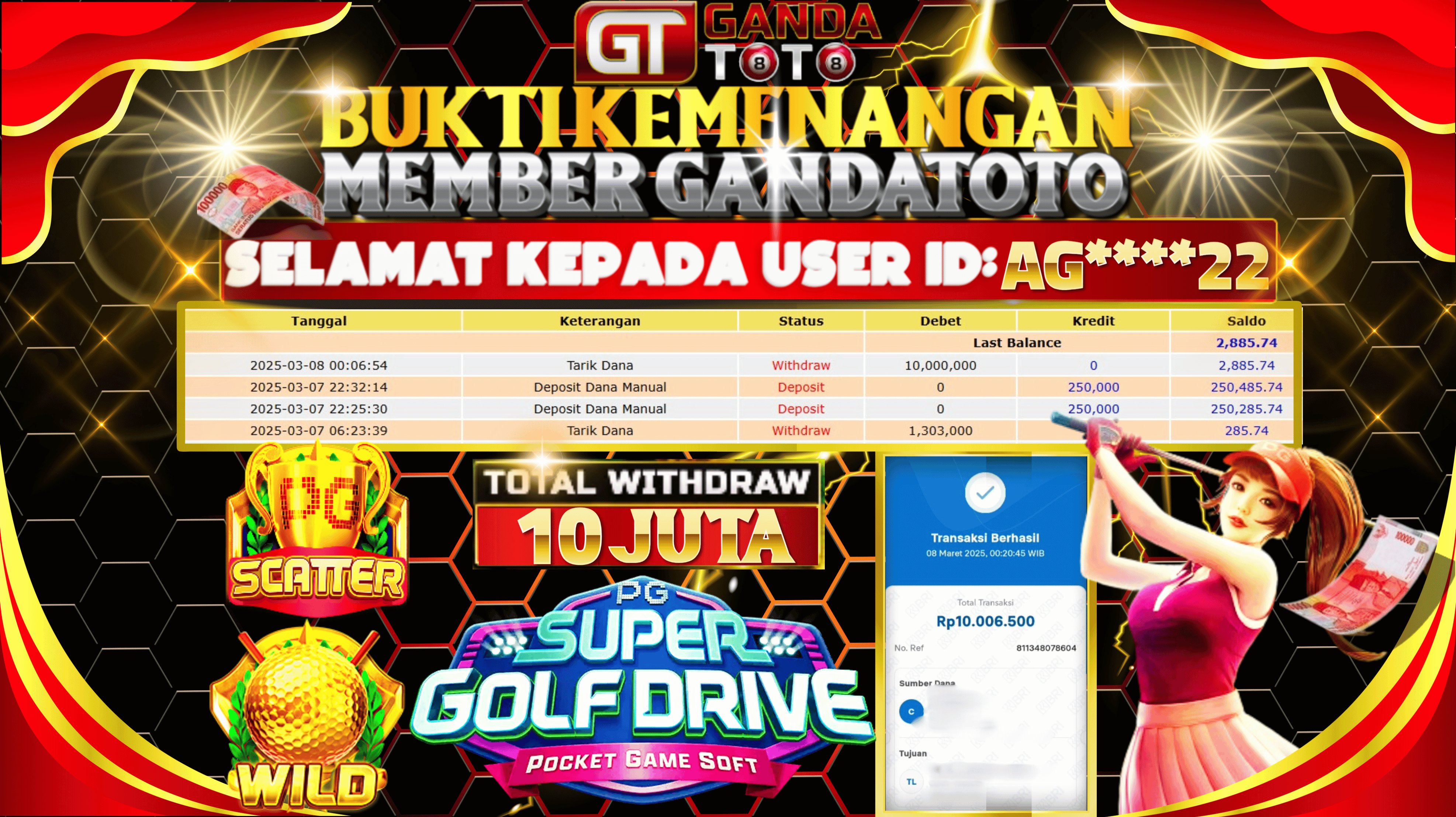 JACKPOT SLOT SUPER GOLF DRIVE HINGGA 10 JUTA, 08 MARET 2025
