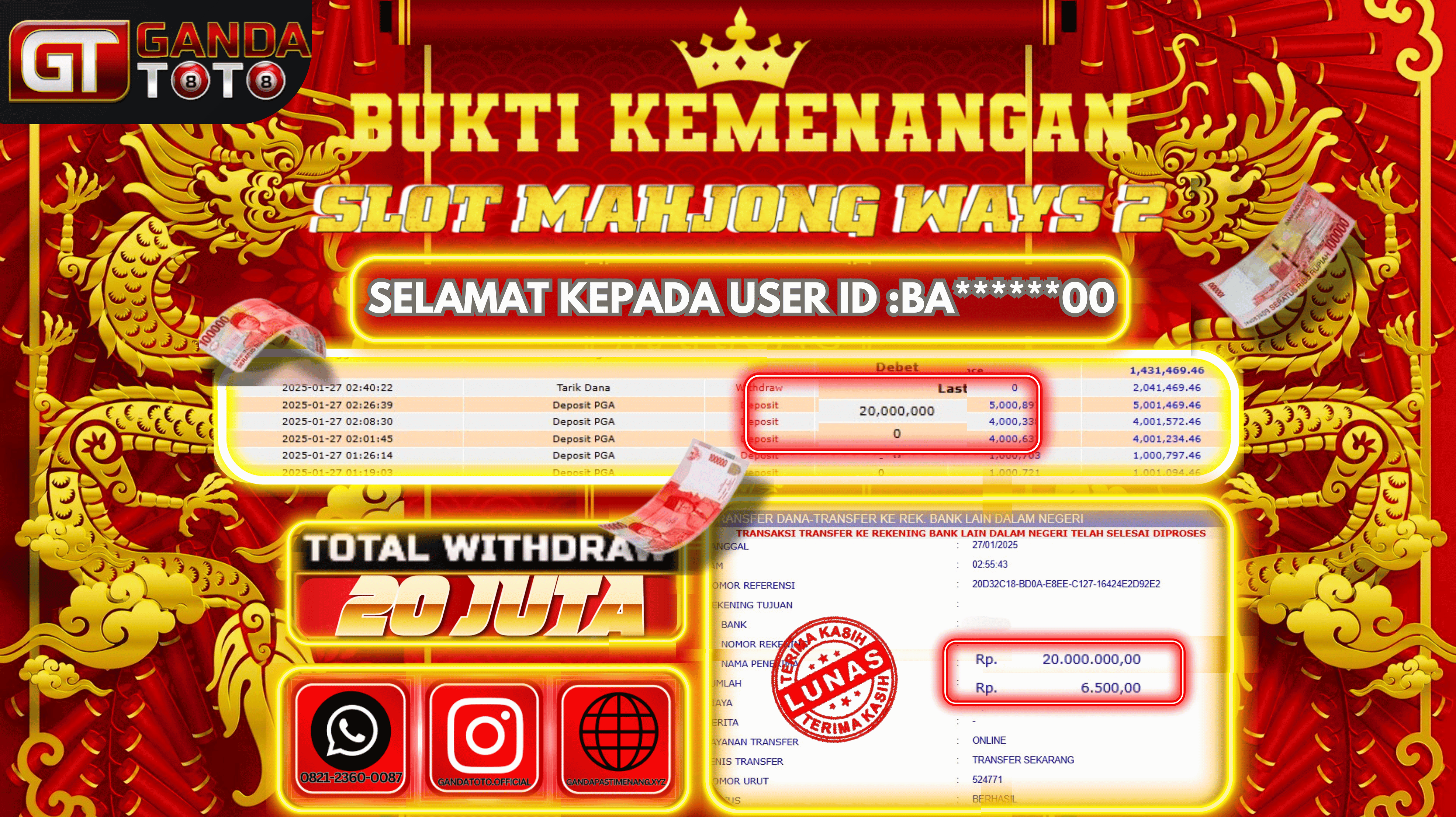 JACKPOT SLOT MAHJONG WAYS2 HINGGA 20 JUTA,  27 JANUARY 2025