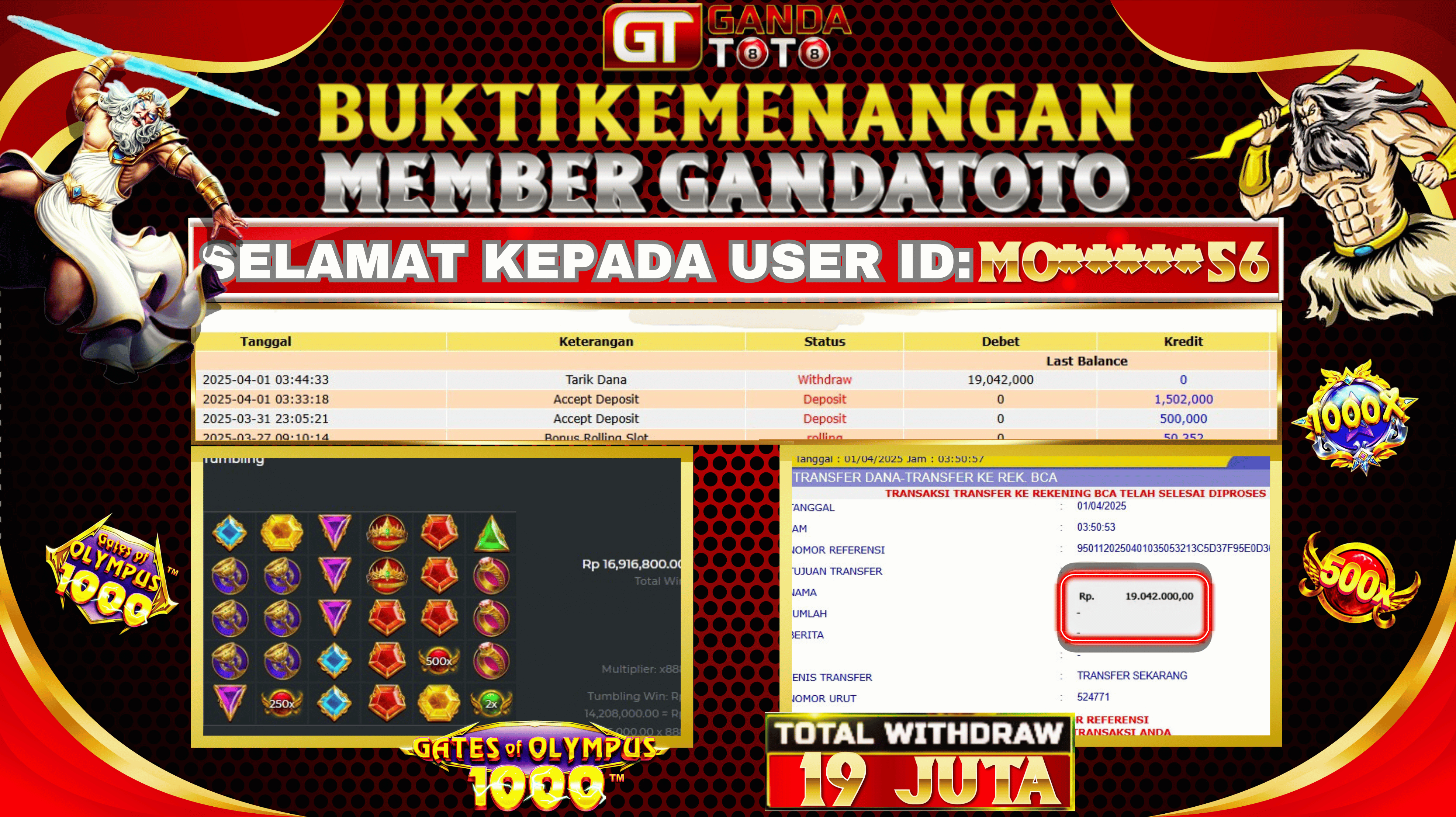 JACKPOT SLOT GATS OF OLYMPUS 1000 HINGGA  19  JUTA, 01 APRIL 2025