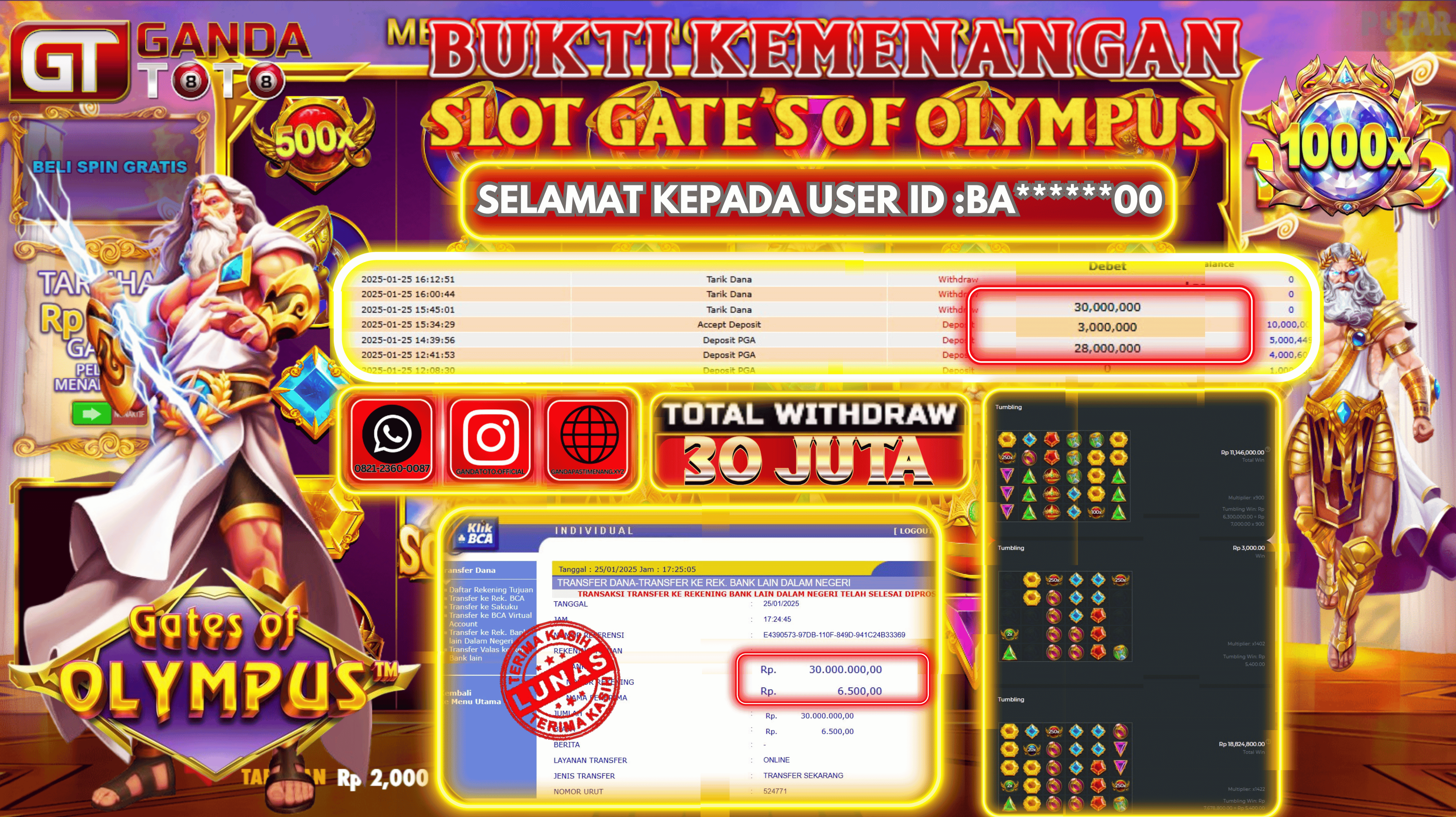 JACKPOT SLOT GATS OF OLYMPUS  HINGGA  30  JUTA, 25 JANUARY 2025