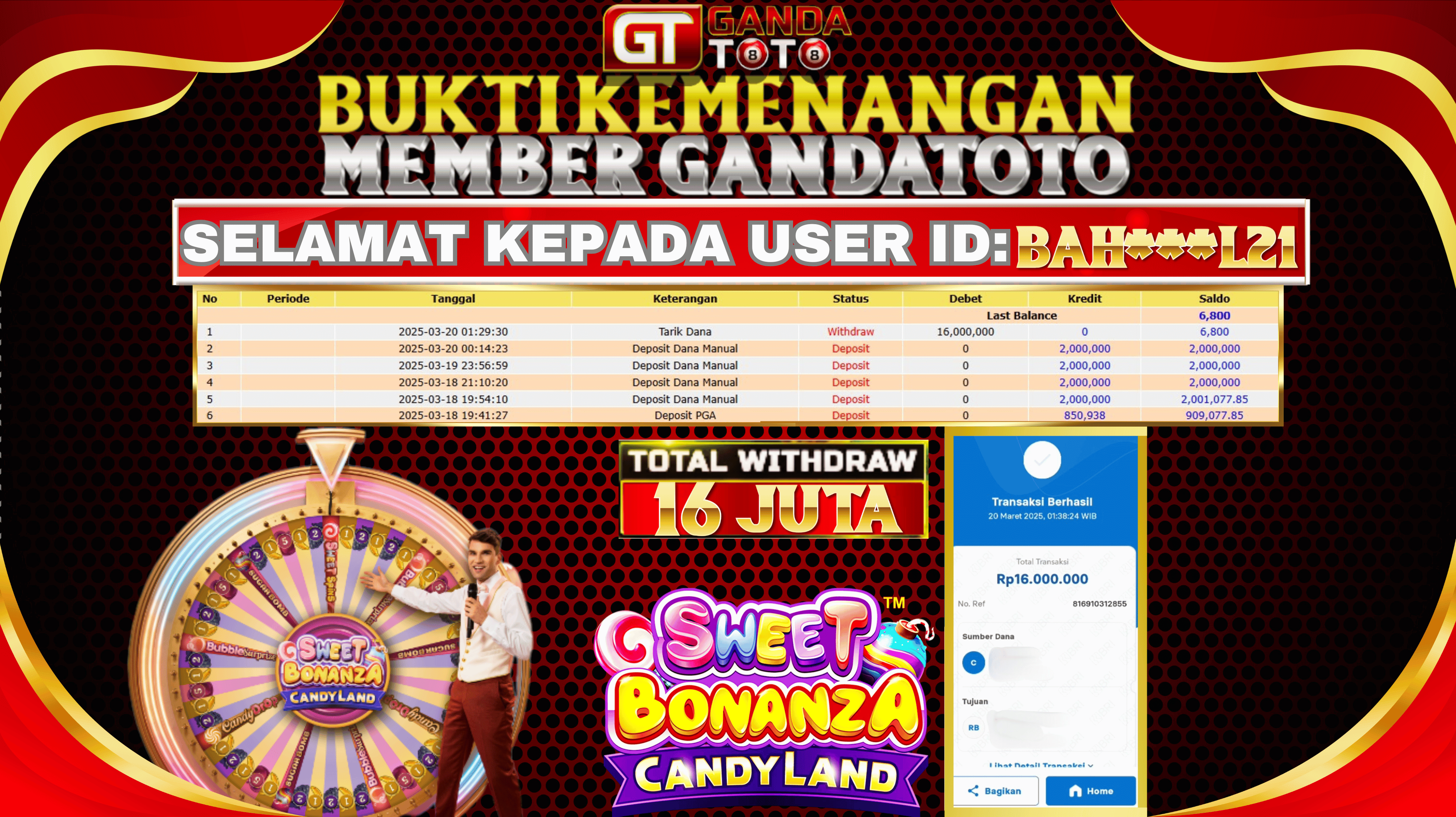 JACKPOT LIVE DEALER SWEET BONANZA CANDYLAN HINGGA  16  JUTA, 20 MARET 2025