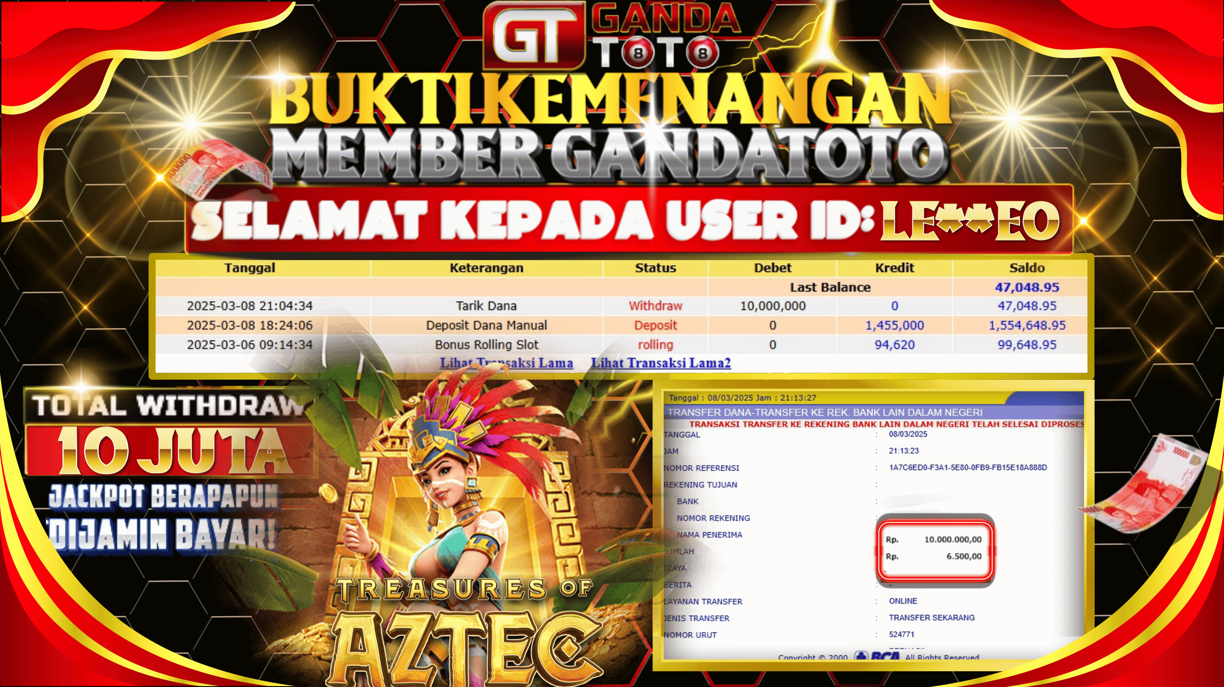 JACKPOT SLOT TREASURES OF AZTEC HINGGA  10  JUTA, 10 MARET 2025
