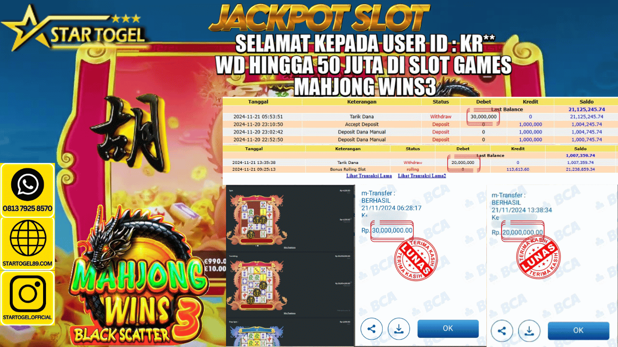JACKPOT SLOT MAHJONG WINS3 HINGGA 50 JUTA, 21 NOVEMBER 2024