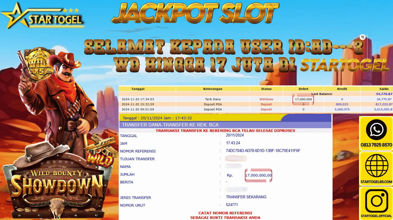 JACKPOT SLOT WILD BOUNTY SHOWDOWN HINGGA 17 JUTA, 20 NOVEMBER  2024