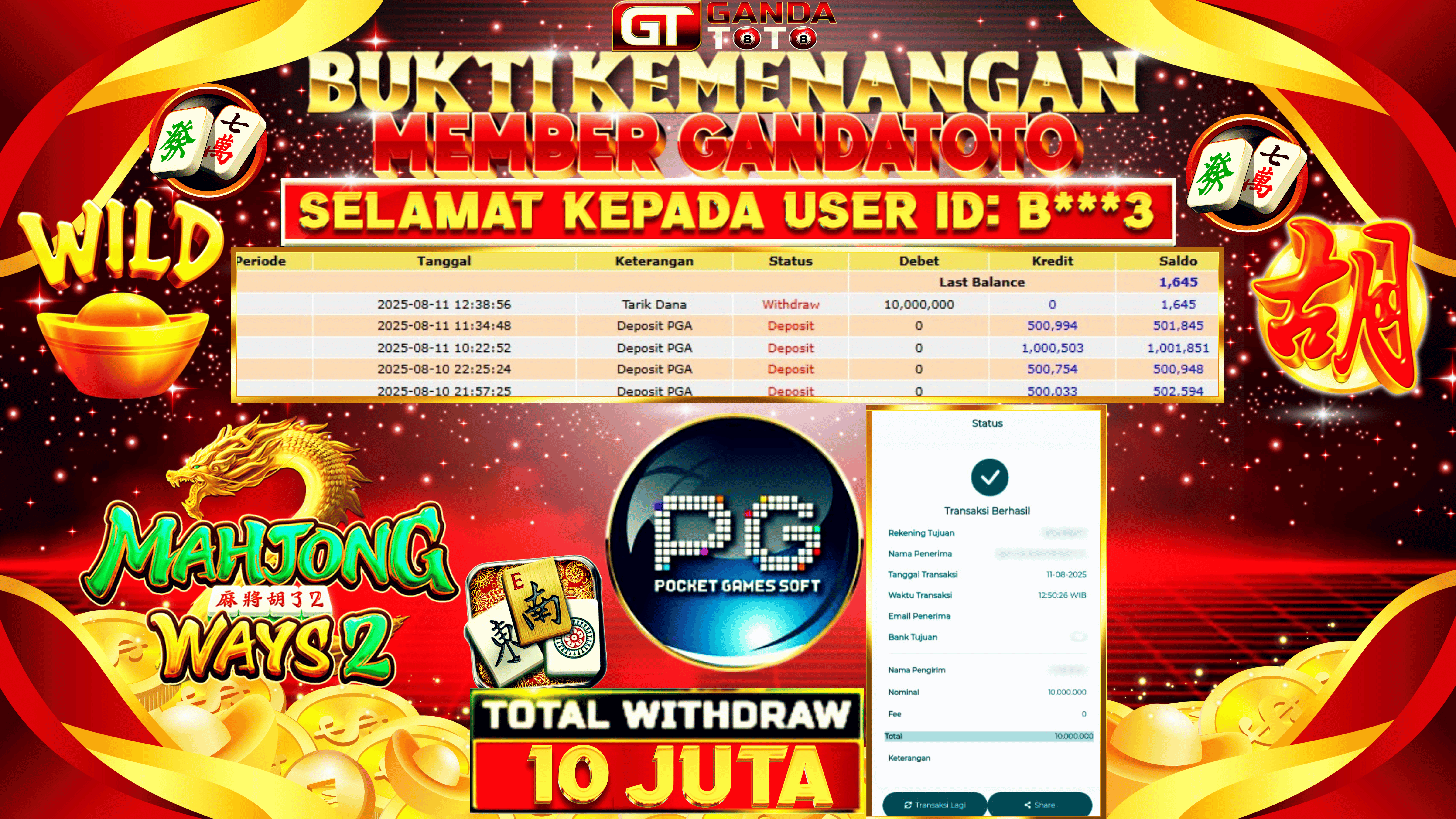 JACKPOT SLOT MAHJONG WAYS 2 HINGGA 10 JUTA, 11 AGUSTUS 2025