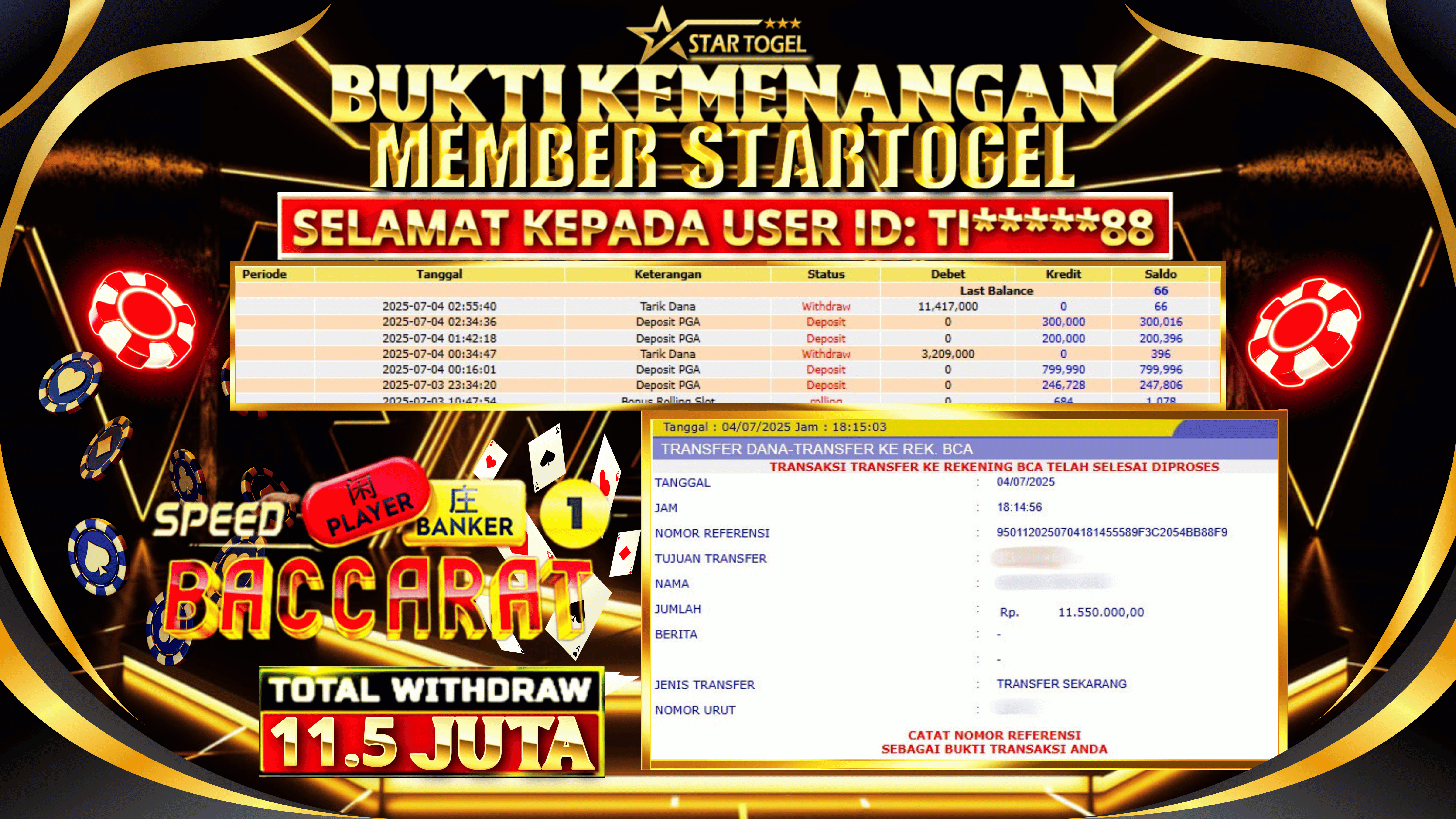 JACKPOT LIVE GAME SPEED BACCARAT 1 HINGGA 11.5 JUTA, 04 JULI 2025