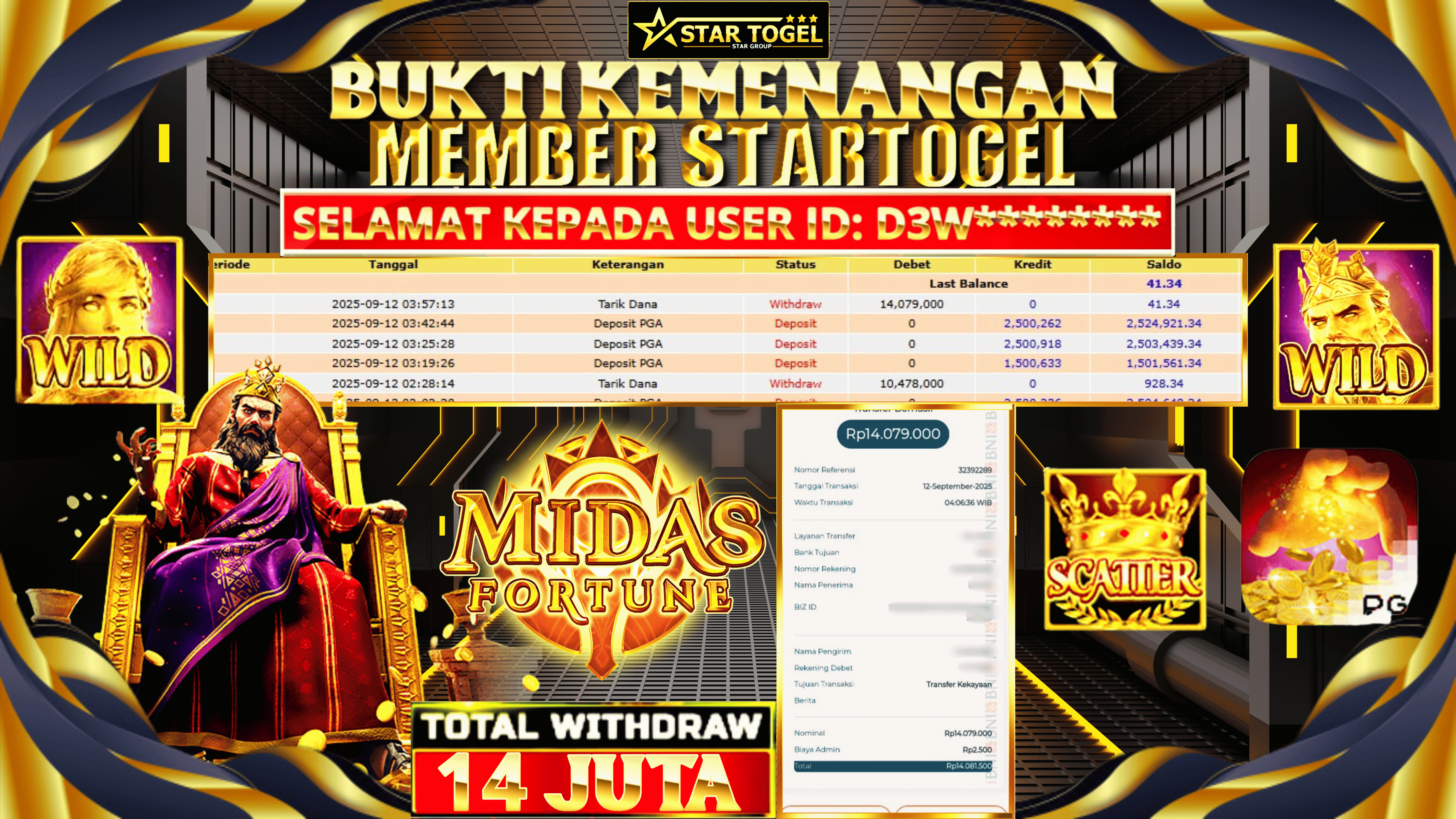 JACKPOT SLOT MIDAS FORTUNE HINGGA 14 JUTA, 12 SEPTEMBER 2025