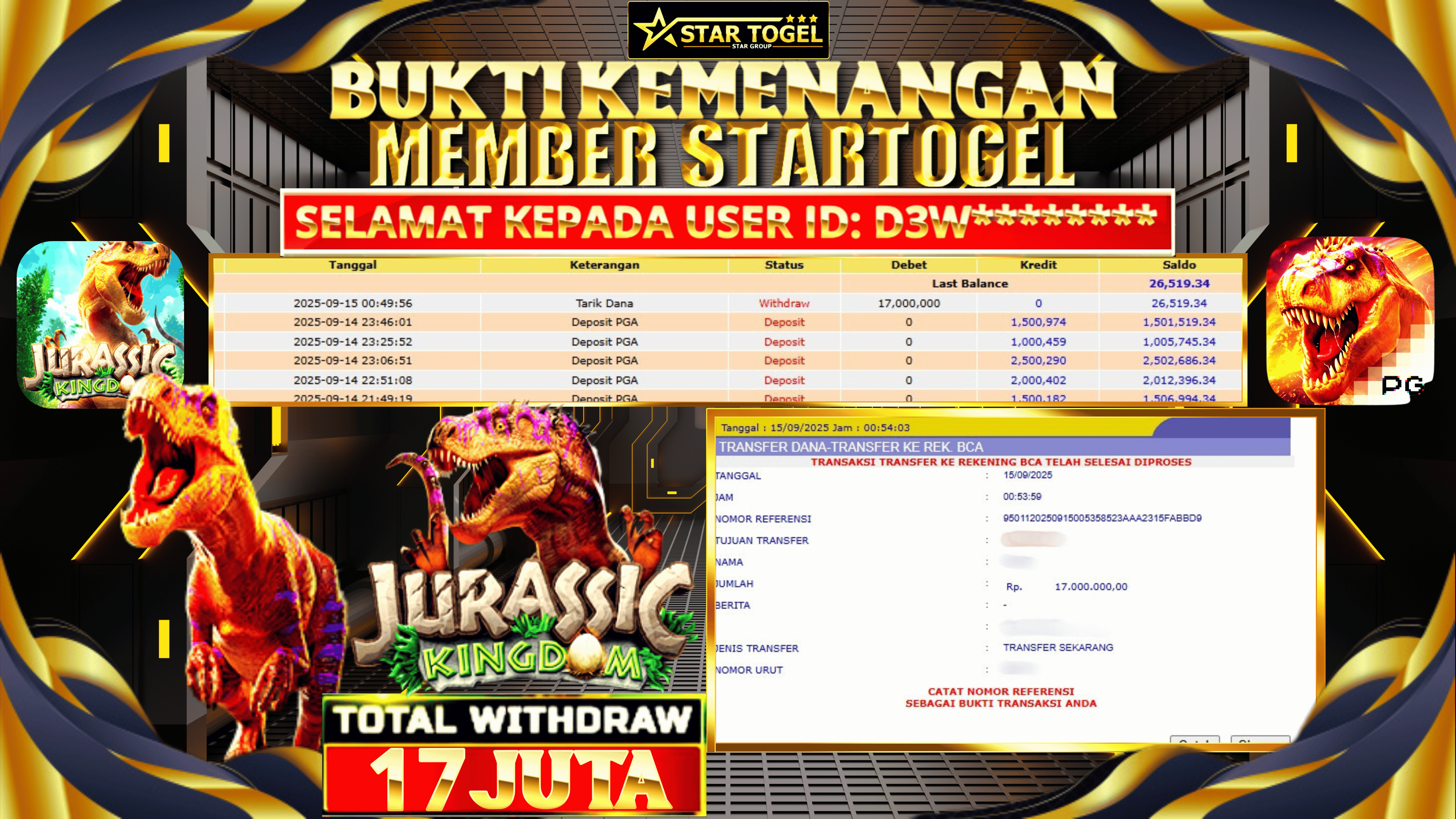 JACKPOT SLOT JURASSIC KINGDOM HINGGA 17 JUTA, 15 SEPTEMBER 2025