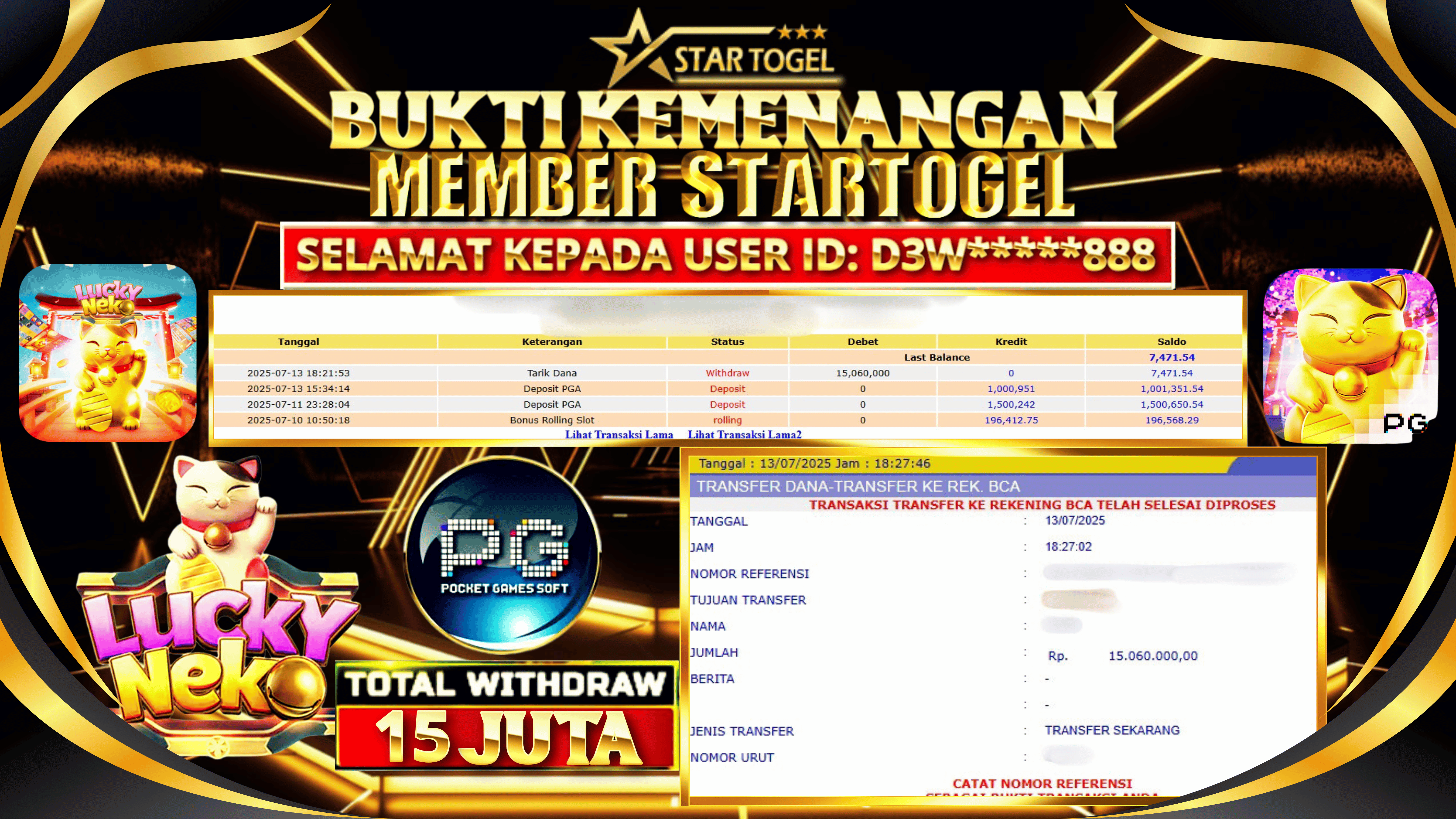 JACKPOT SLOT LUCKY NEKO HINGGA  15 JUTA, 13 JULI 2025