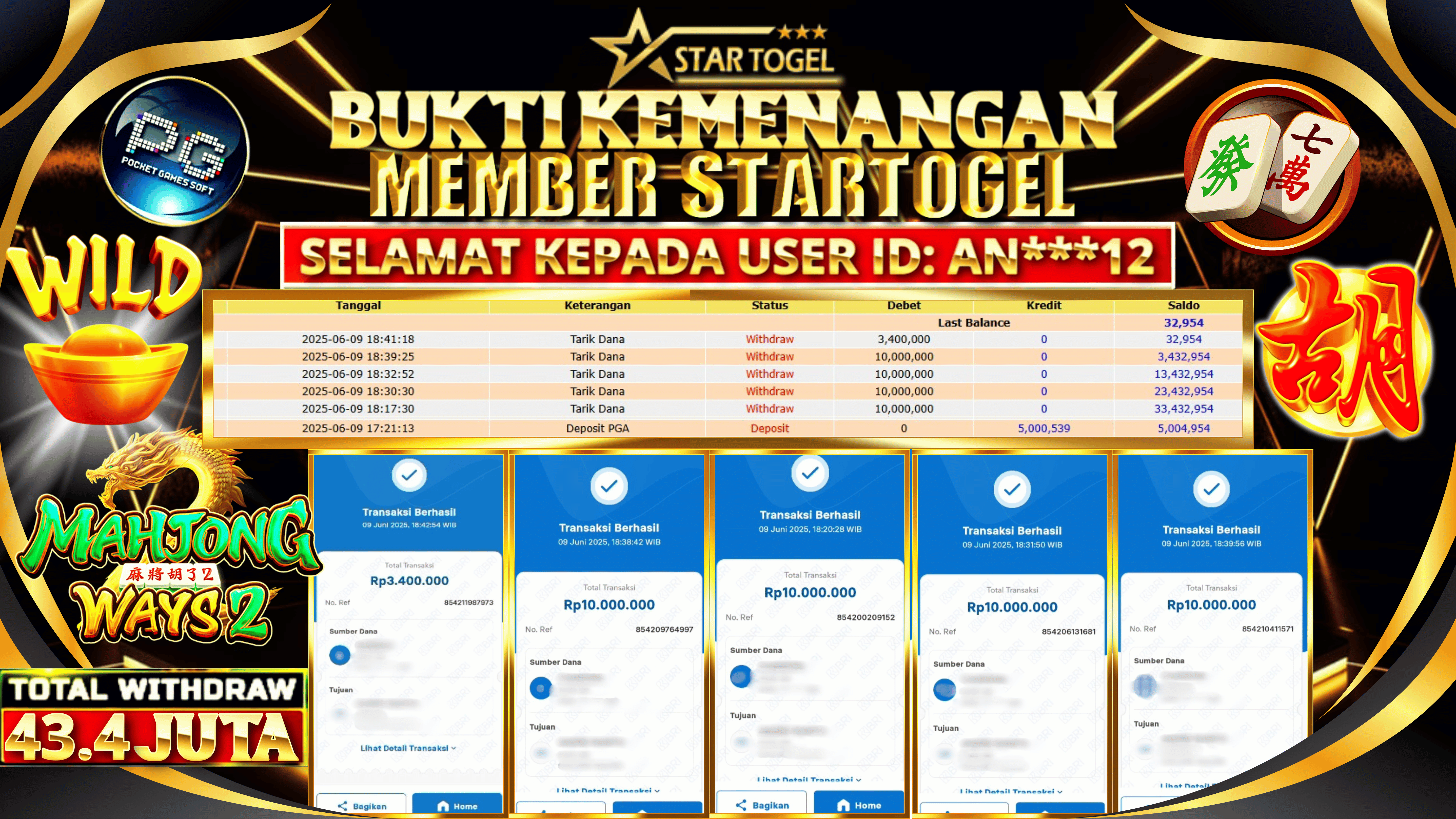 JACKPOT SLOT MAHJONG WAYS2 HINGGA 43.4 JUTA, 10 JUNI 2025