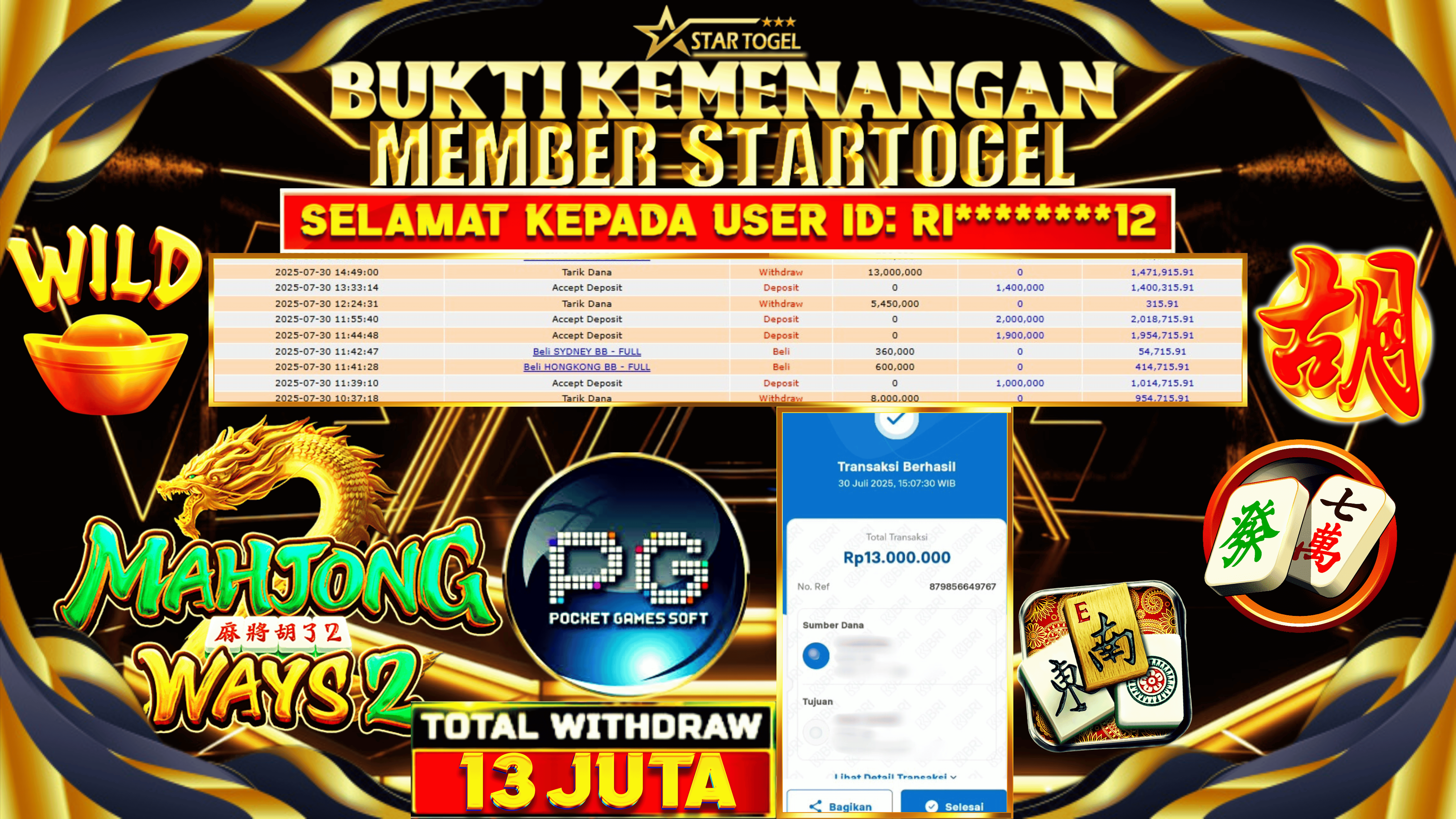 JACKPOT SLOT MAHJONG WAYS 2 HINGGA 13 JUTA, 30 JULI 2025