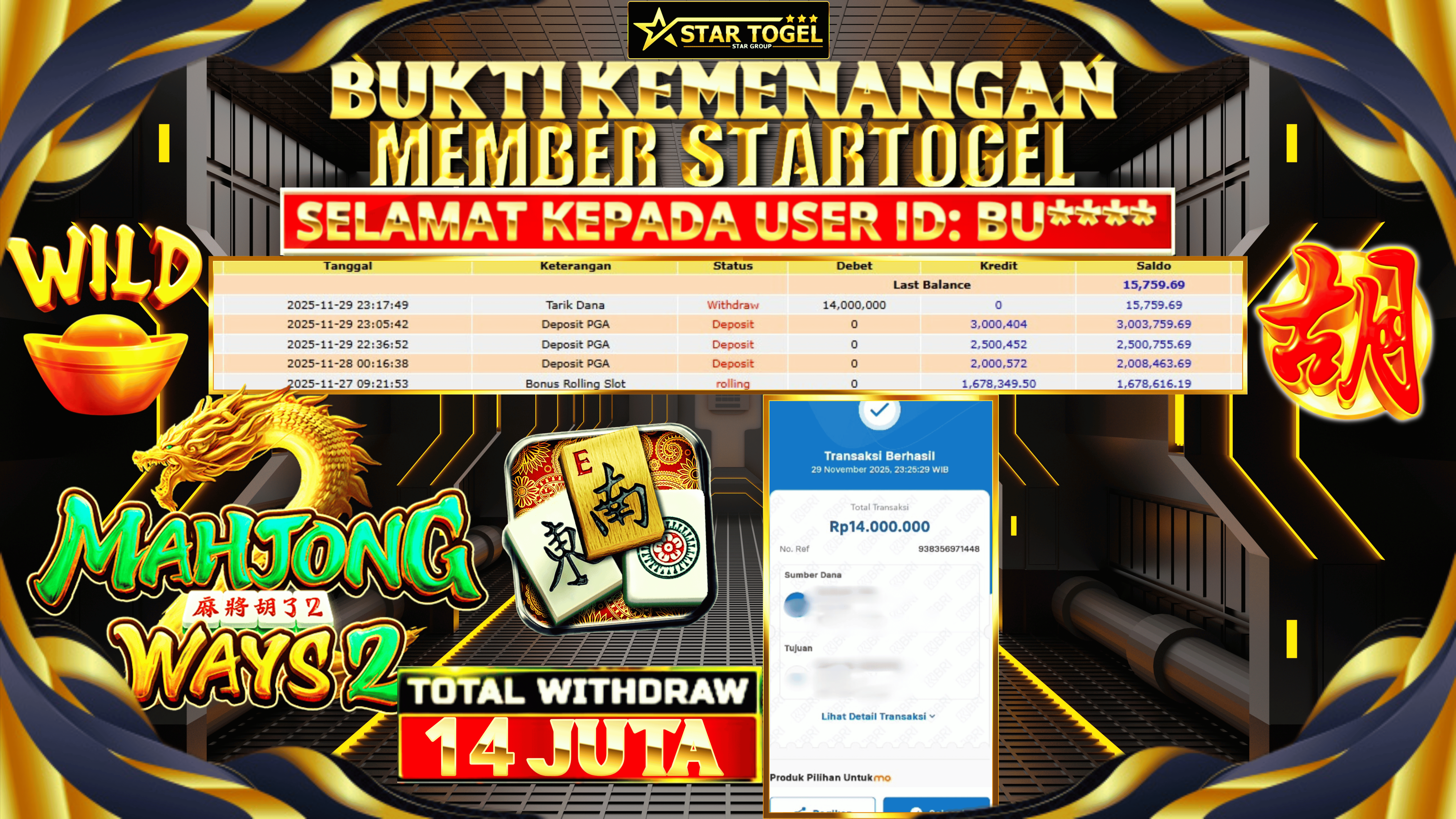 JACKPOT SLOT MAHJONG WAYS2 HINGGA 14 JUTA, 29 NOVEMBER 2025