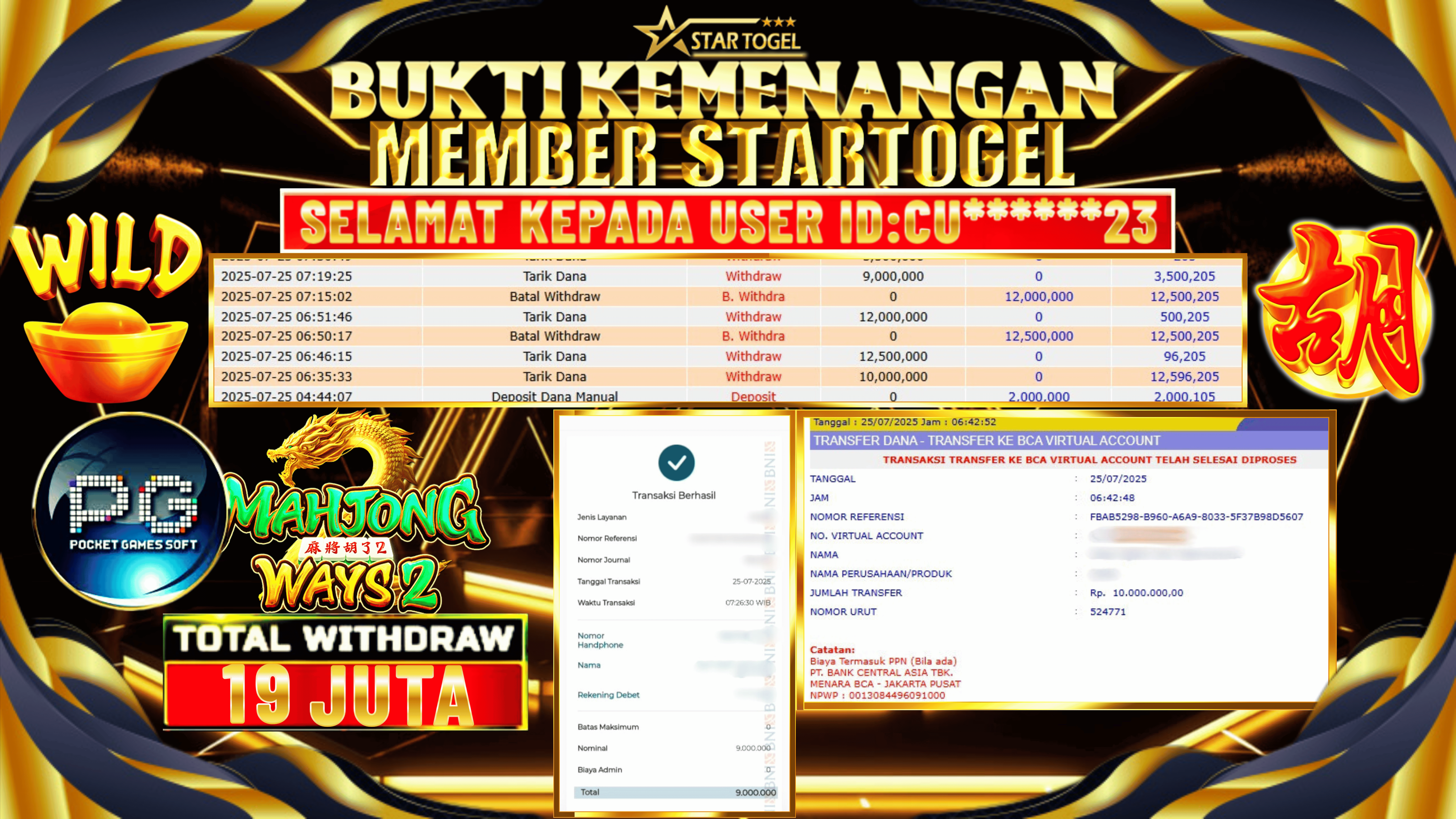 JACKPOT SLOT MAHJONG WAYS 2 HINGGA  19 JUTA, 25 JULI 2025