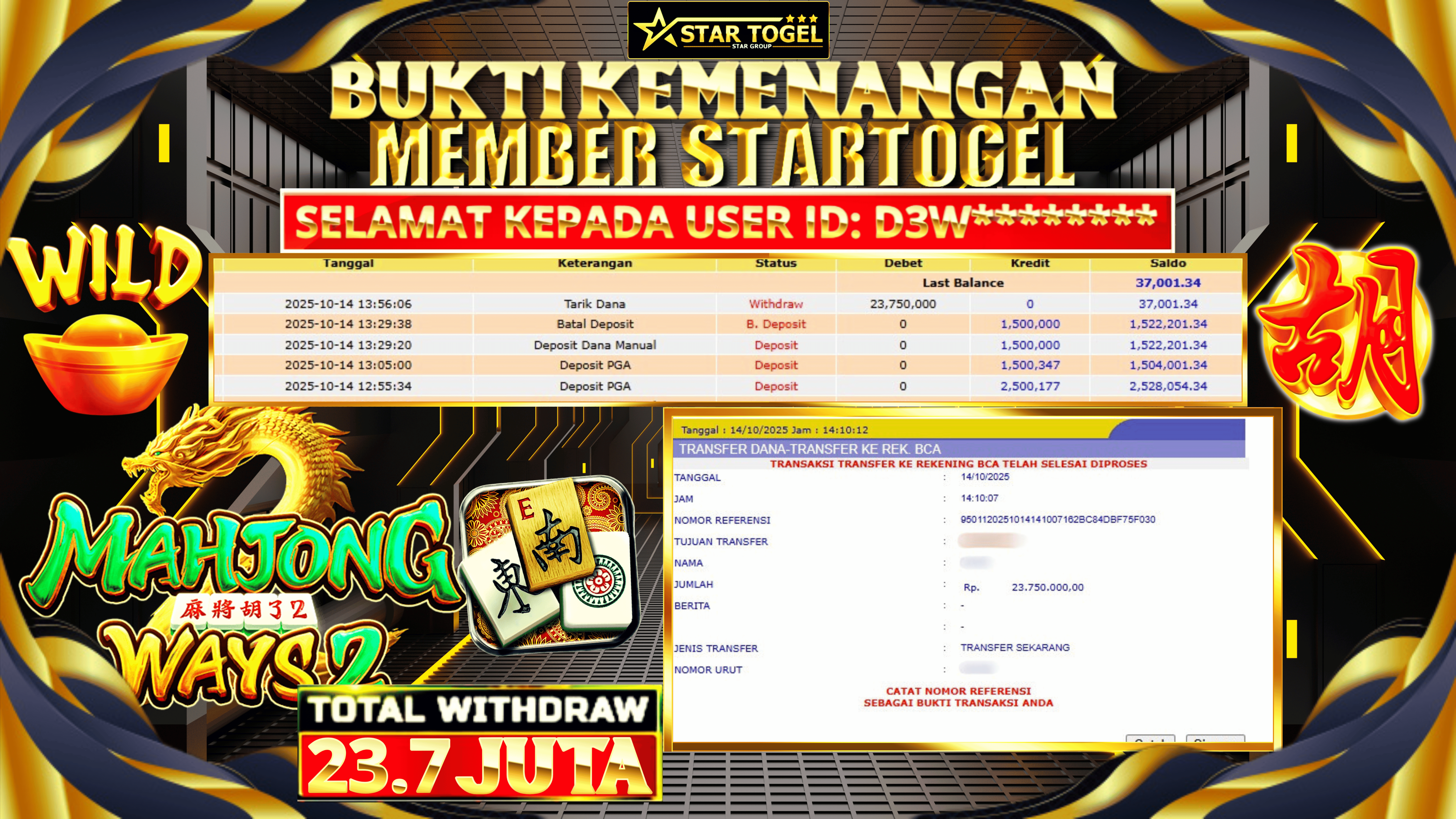 JACKPOT SLOT MAHJONG WAYS2 HINGGA 23.7 JUTA, 14 OKTOBER 2025