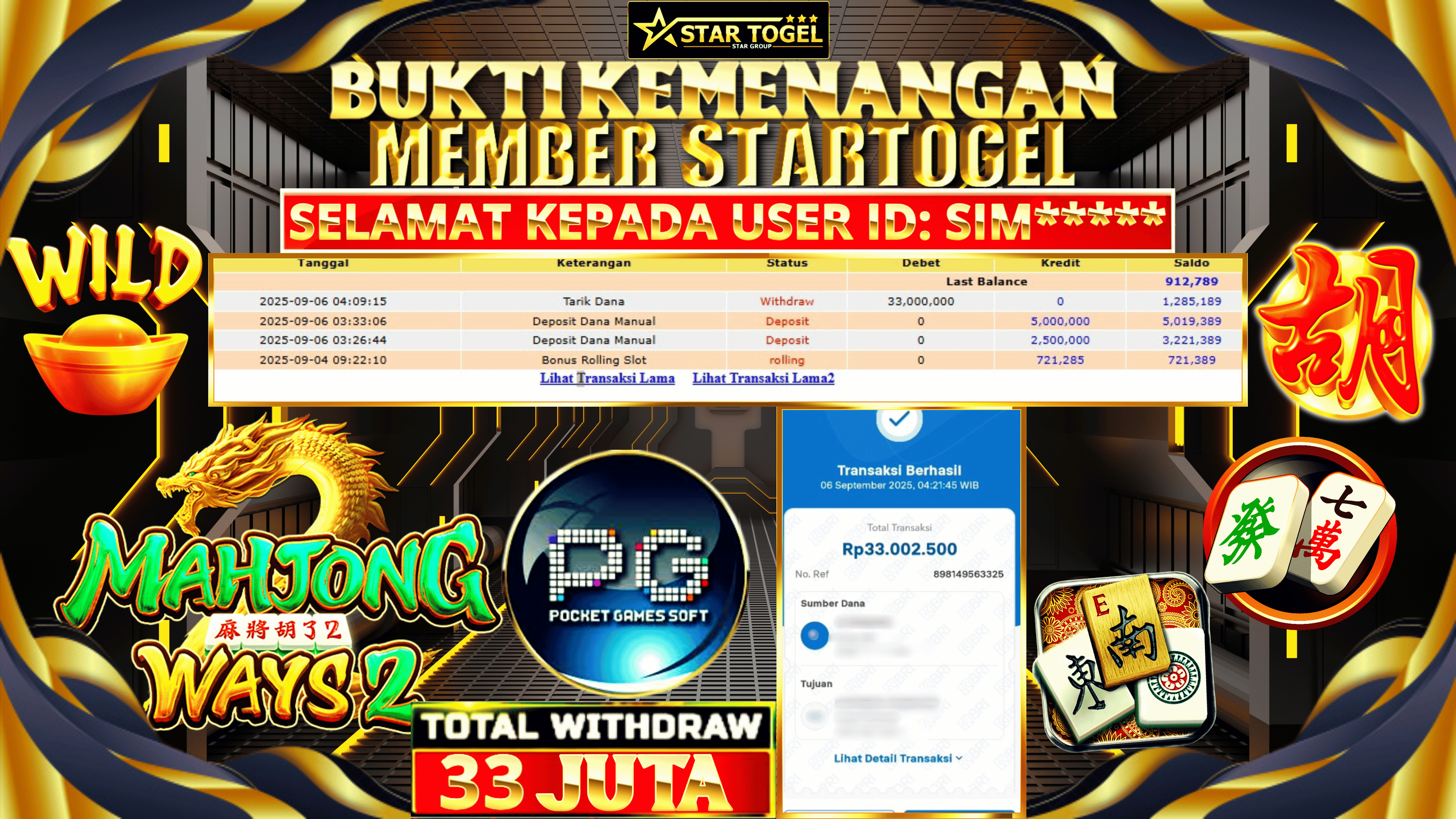 JACKPOT SLOT MAHJONG WAYS2 HINGGA 33 JUTA, 06 SEPTEMBER 2025