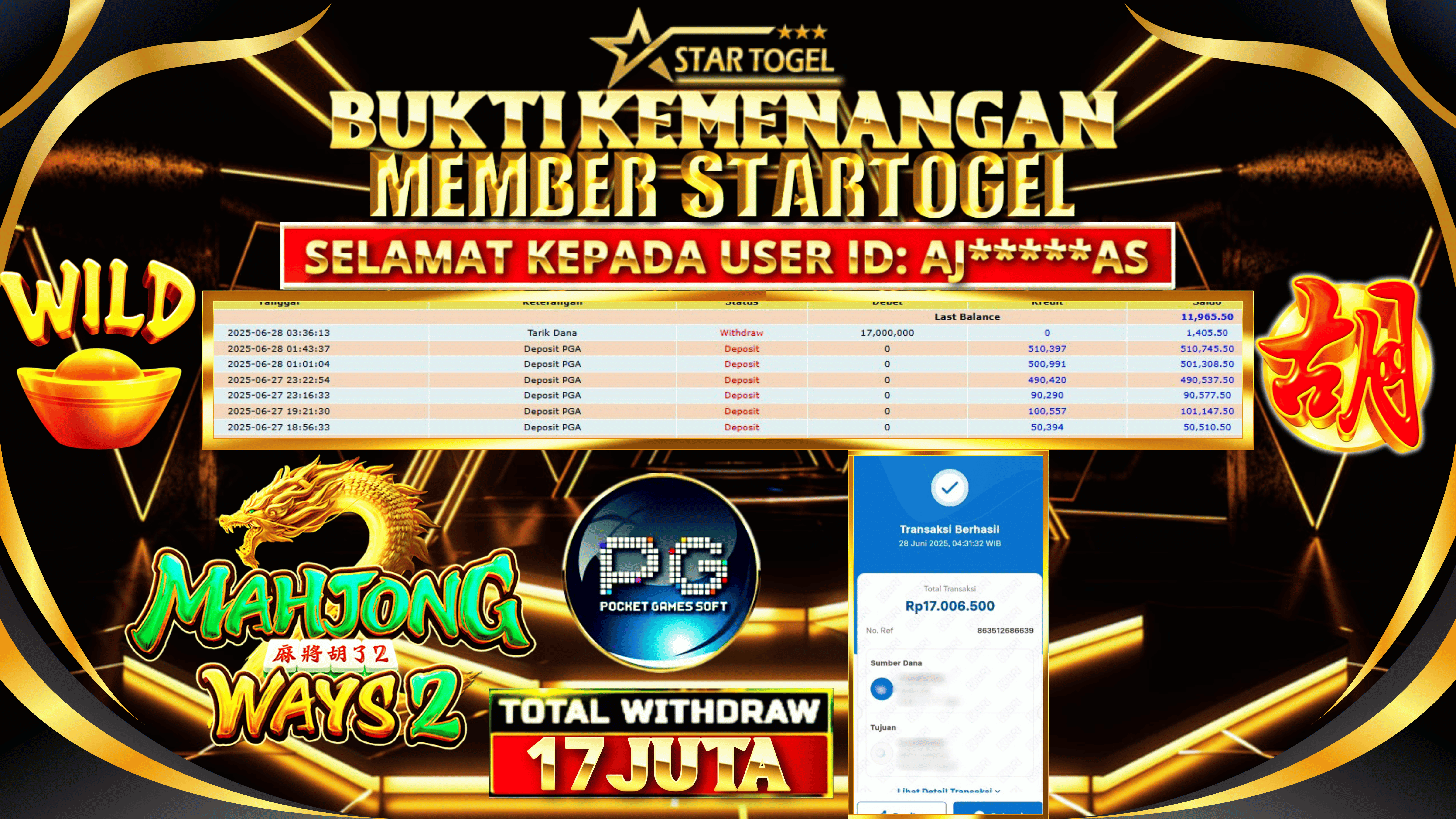 JACKPOT SLOT MAHJONG WAYS 2 HINGGA  19 JUTA, 28 JUNI 2025