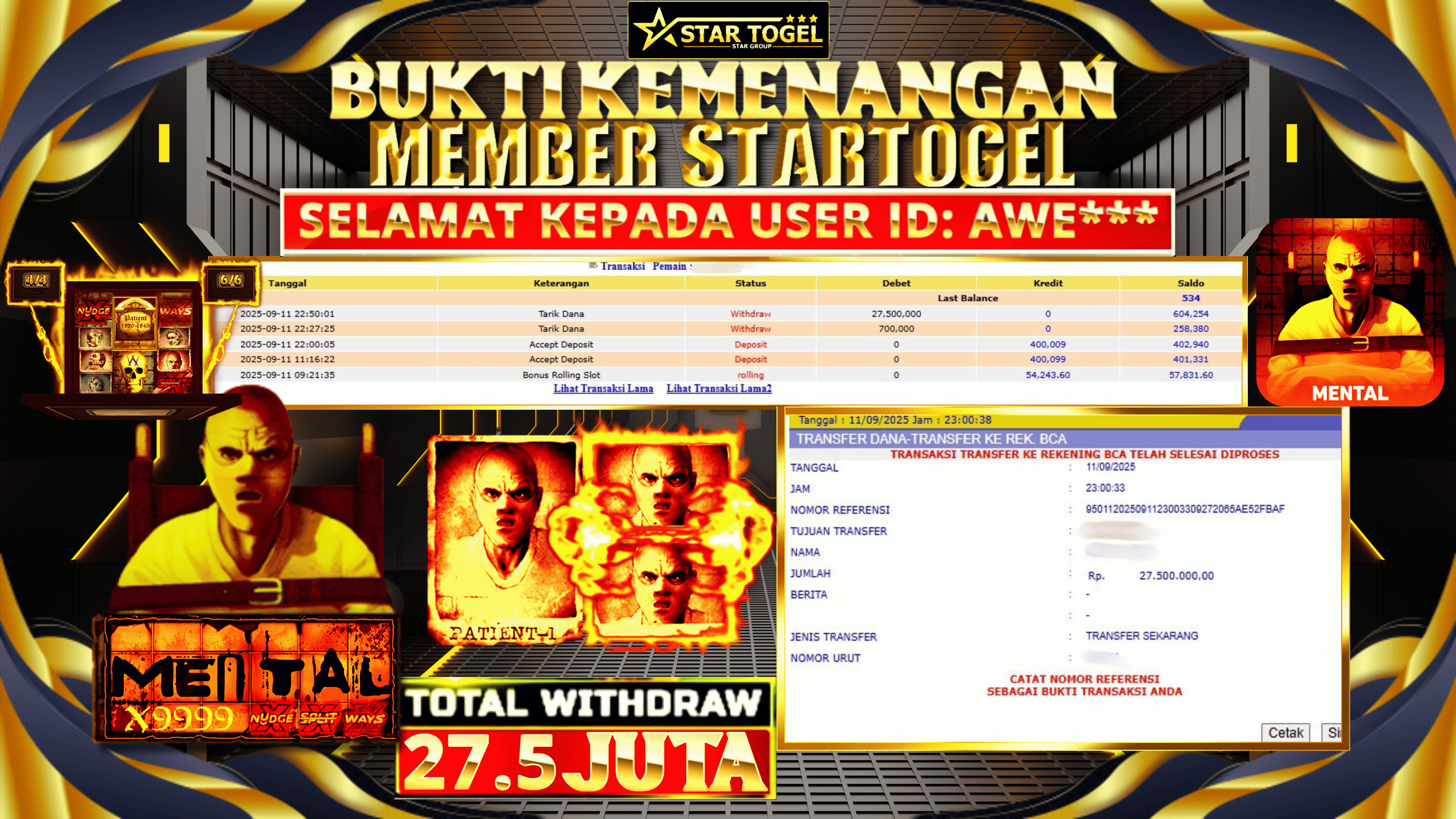 JACKPOT SLOT MENTAL NO LIMIT CITY HINGGA 27.5 JUTA, 12 SEPTEMBER 2025