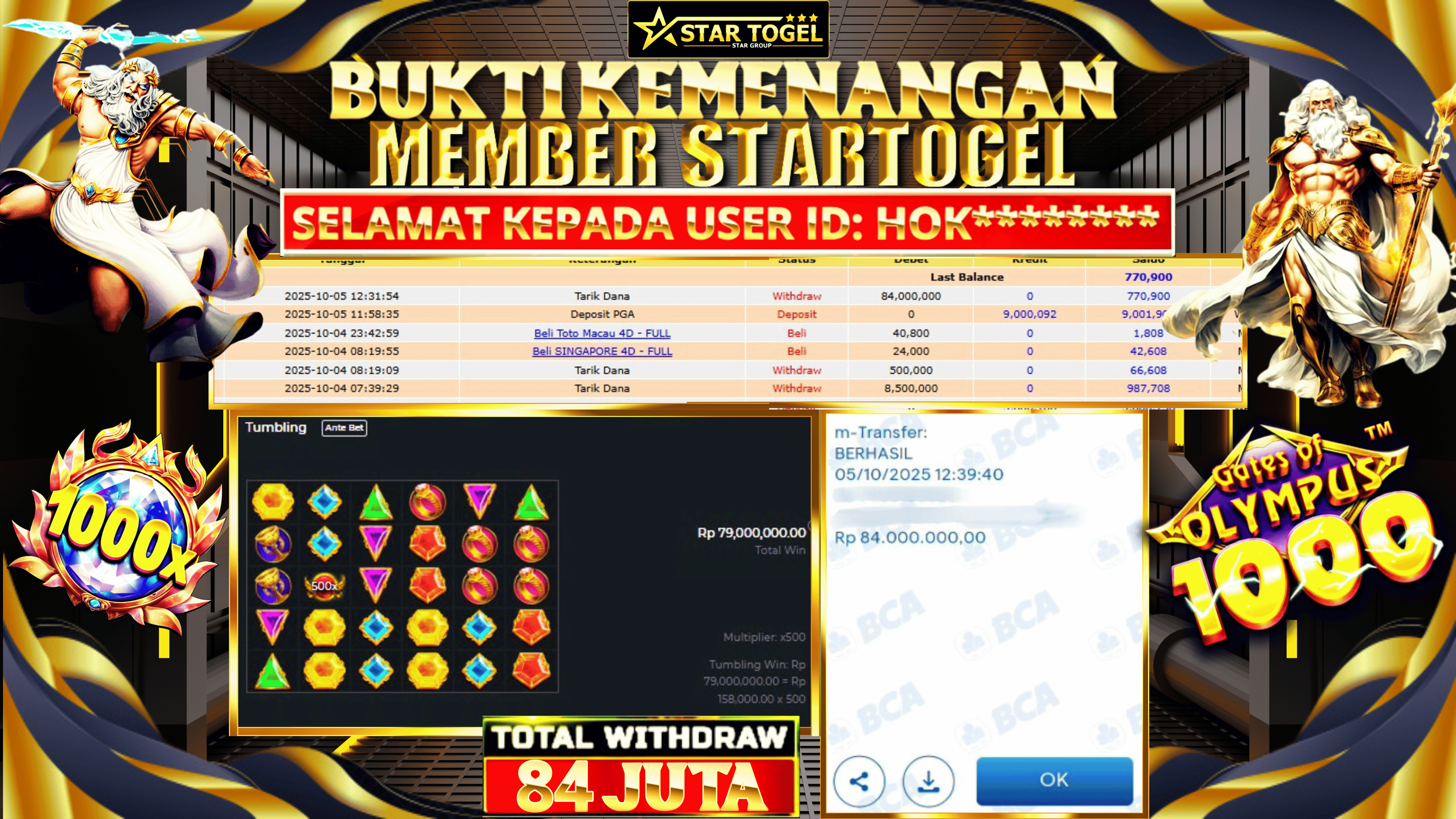 JACKPOT SLOT GATES OF OLYMPUS 1000 HINGGA 84 JUTA, 05 OKTOBER 2025