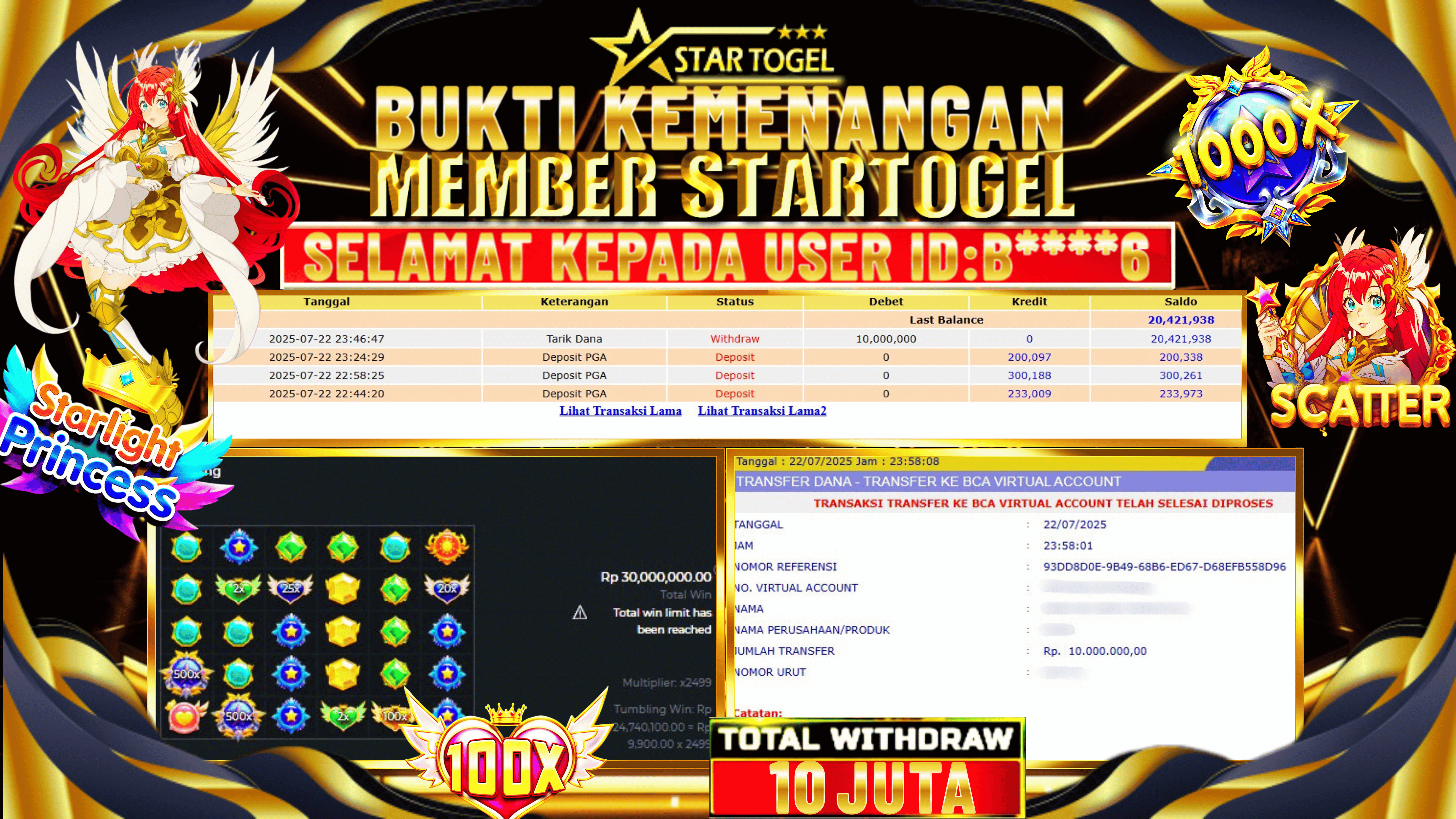 JACKPOT SLOT STARLIGHT PRINCESS HINGGA 10 JUTA, 23 JULI 2025