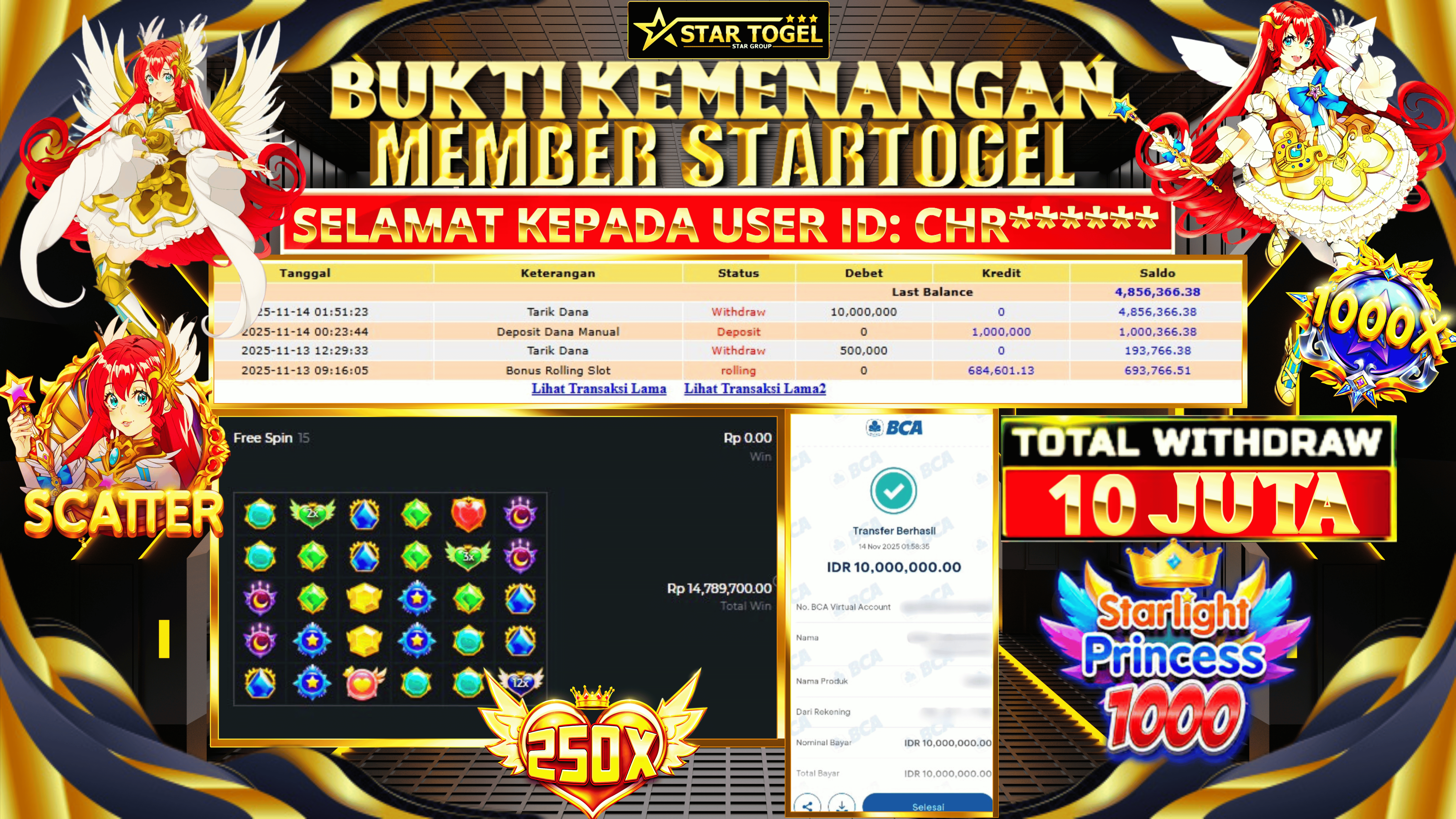 JACKPOT SLOT STARLIGHT PRINCESS 1000 HINGGA 10 JUTA, 15 NOVEMBER 2025