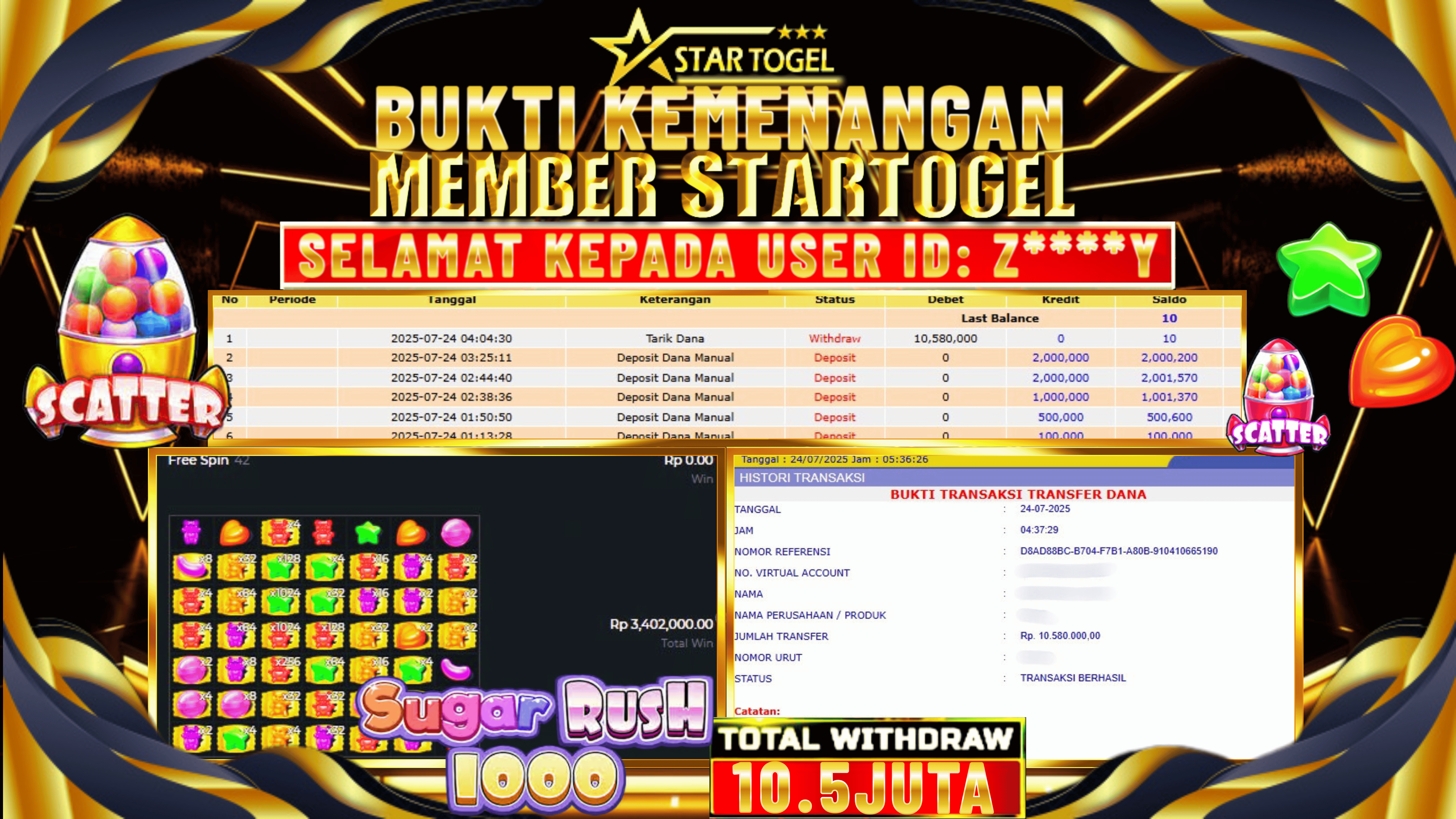 JACKPOT SLOT SUGAR RUSH 1000 HINGGA 10.5 JUTA, 24 JULI  2025