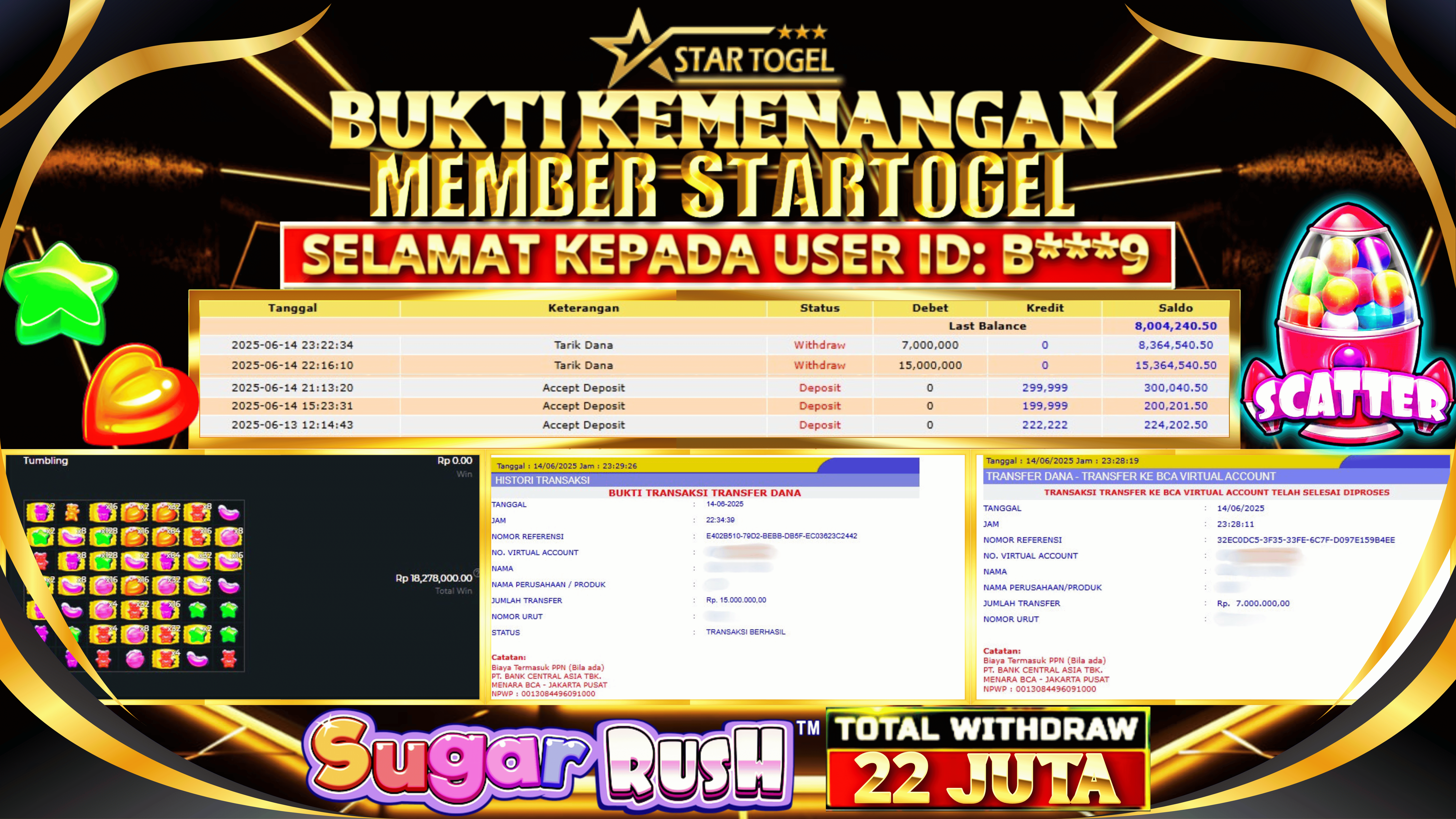JACKPOT SLOT SUGAR RUSH 1000 HINGGA 22 JUTA, 15 JUNI 2025
