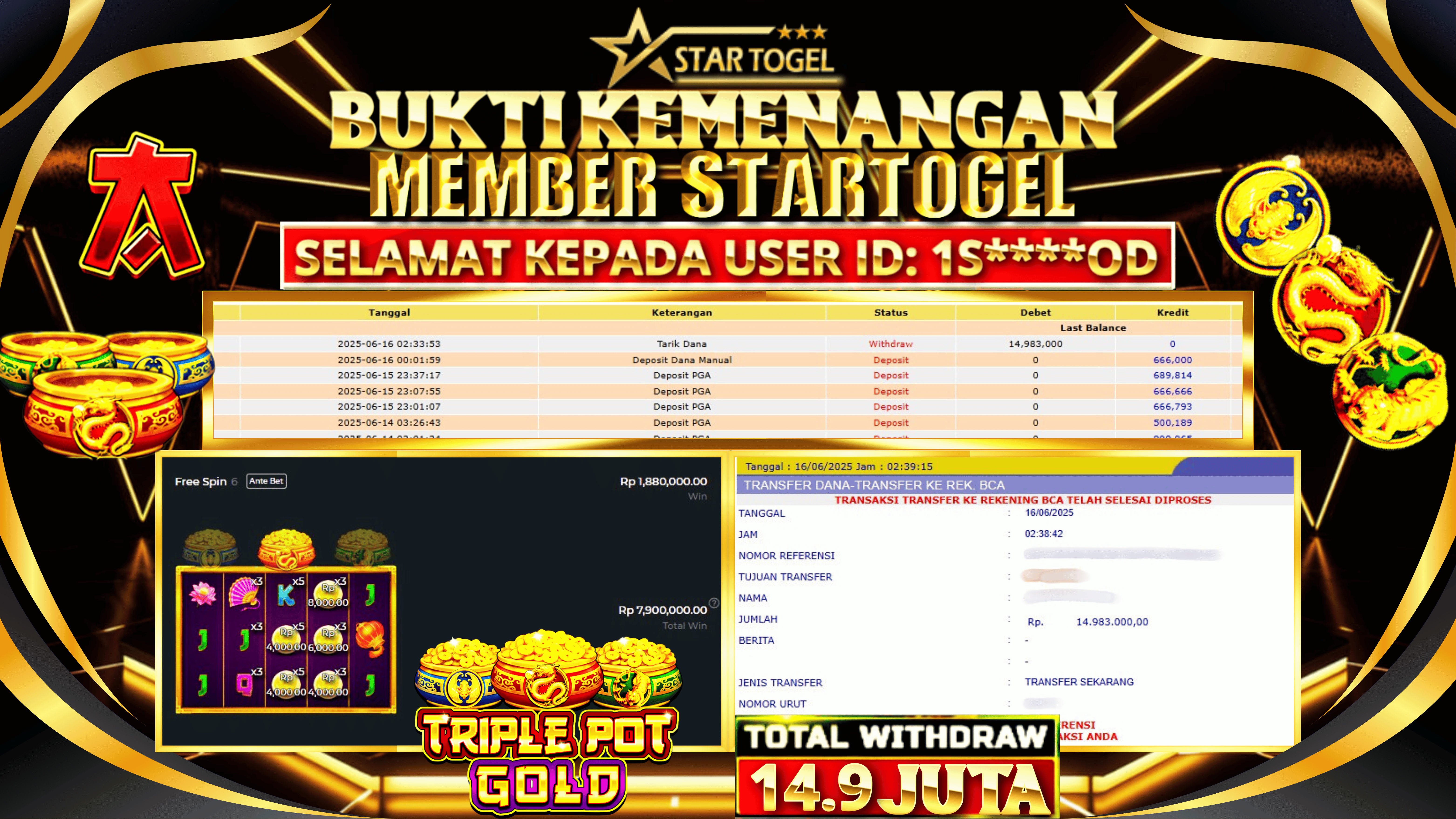 JACKPOT SLOT TRIPLE POT GOLD HINGGA 14.9 JUTA, 16 JUNI 2025
